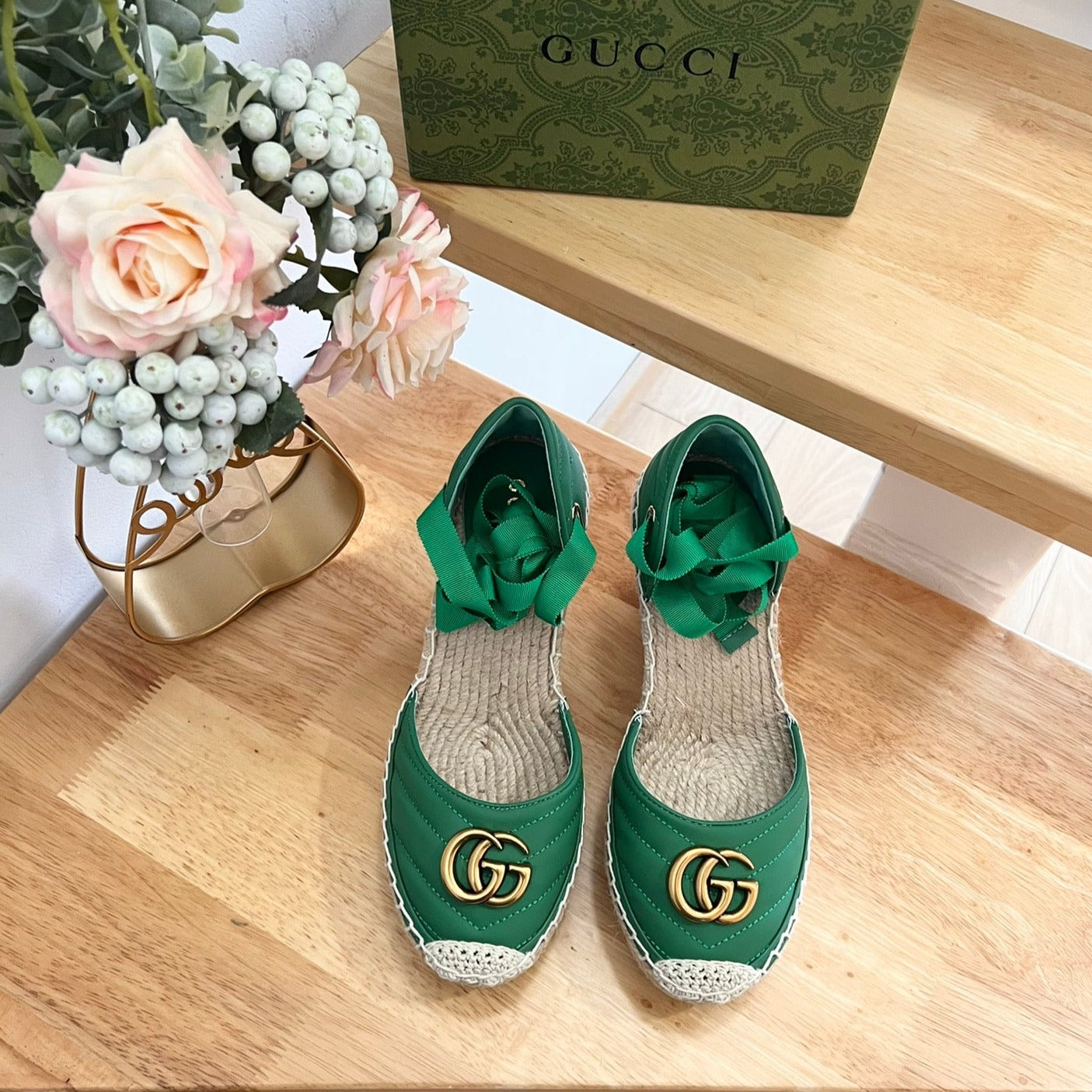 Luxury Gucci GG Crochet platform Espadrilles Jade Green