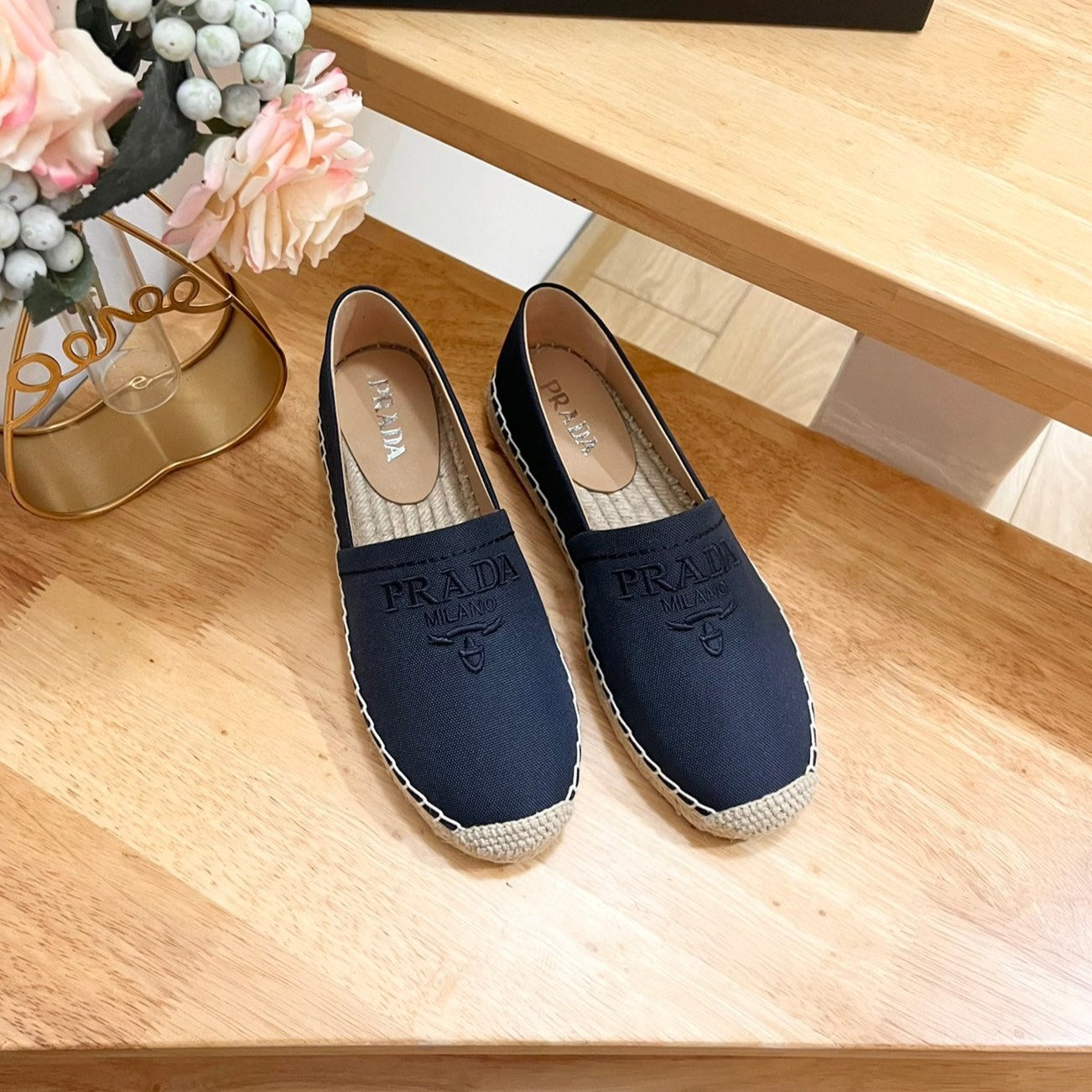 Luxury PradaESPADRILLES LOAFERS NAVY LINEN FABRIC