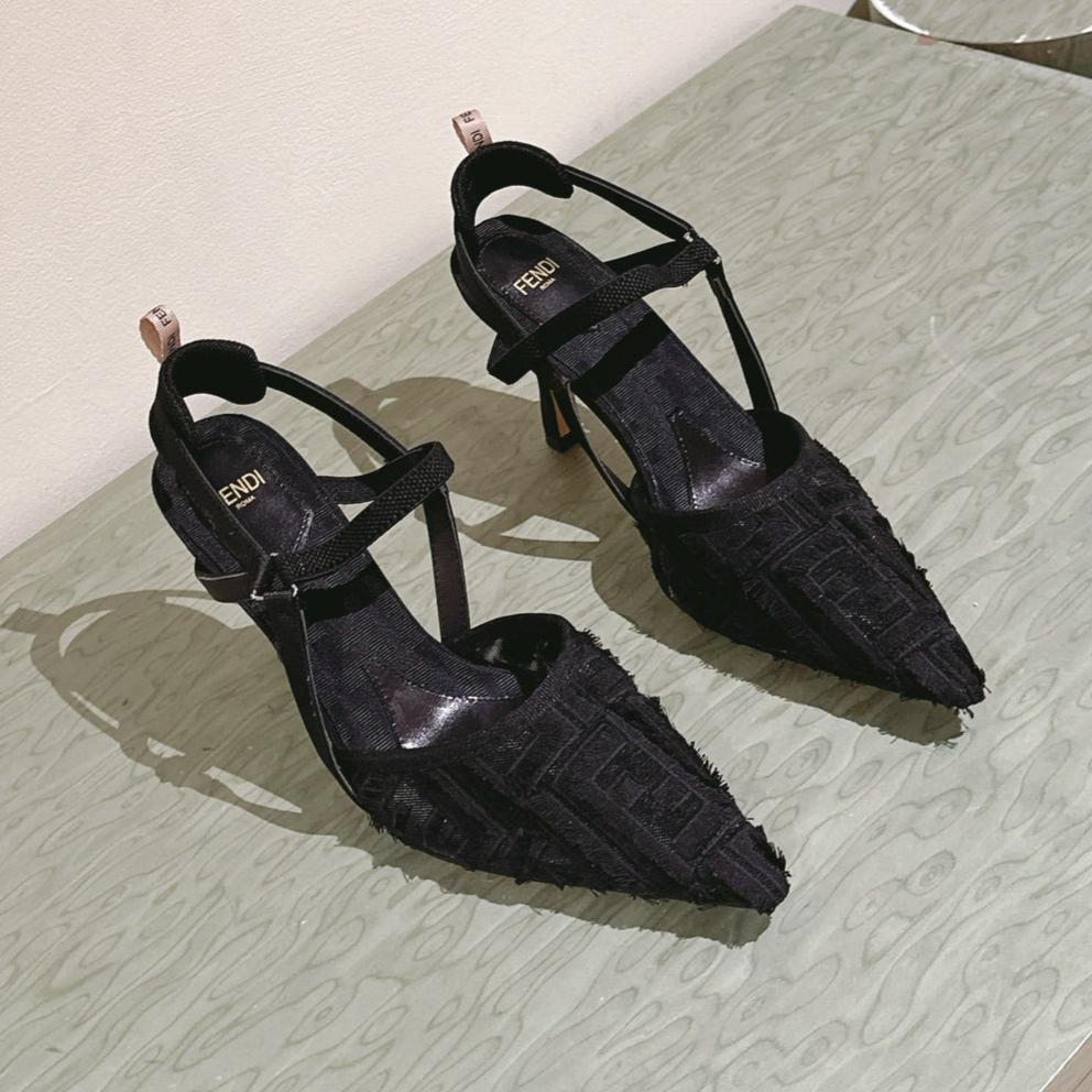 Luxury FendiLuxury FendiCOLIBRÌ HIGH-HEELED SLINGBACKS 75MM IN BLACK FABRIC