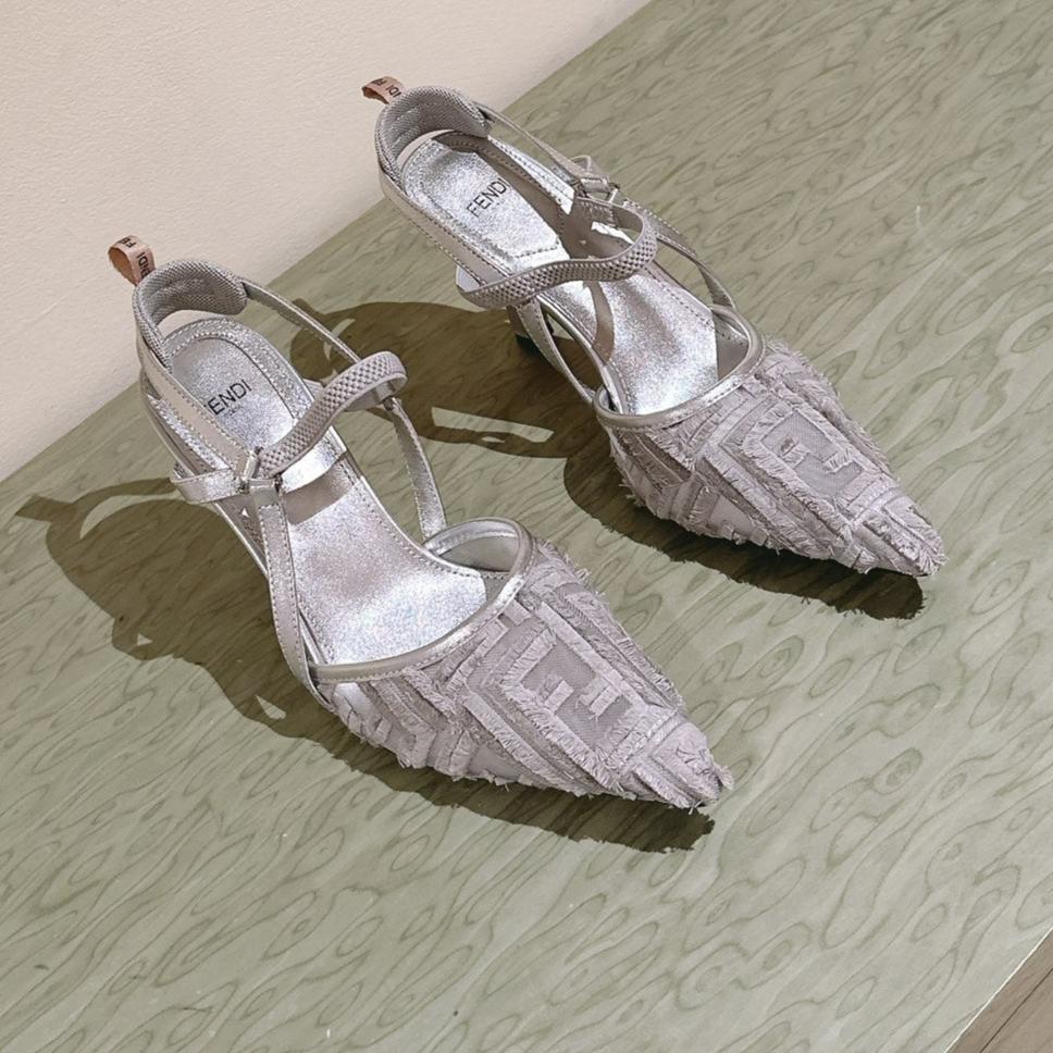 Luxury FendiLuxury FendiCOLIBRÌ HIGH-HEELED SLINGBACKS 75MM IN LIGHT GREY FABRIC