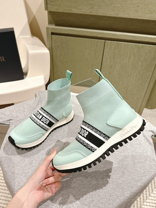 Luxury DiorHigh-Top Sneaker 40mm Jade Green Stretch Wool And Lambskin