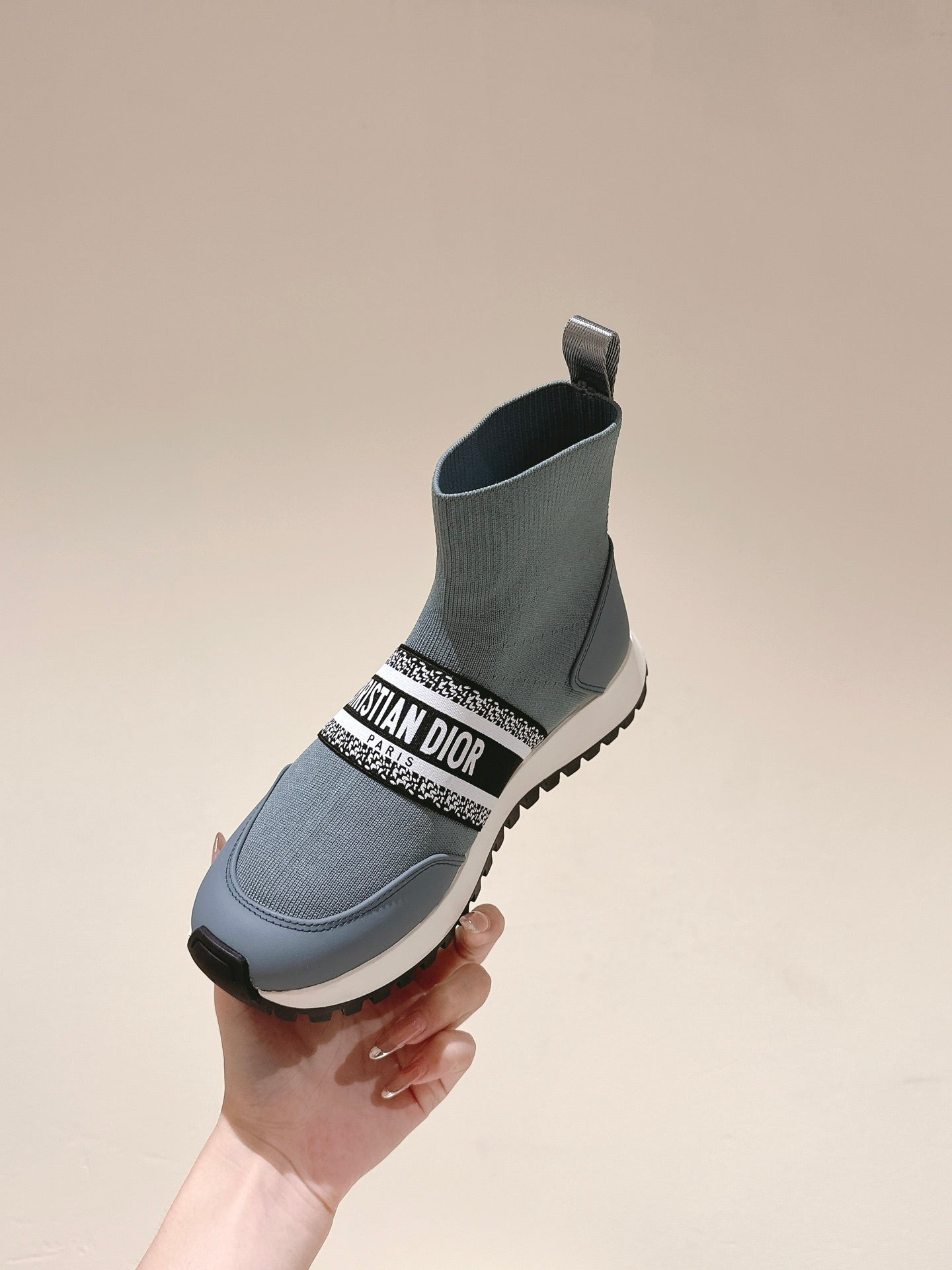 Luxury DiorHigh-Top Sneaker 40mm Blue Grey Stretch Wool And Lambskin