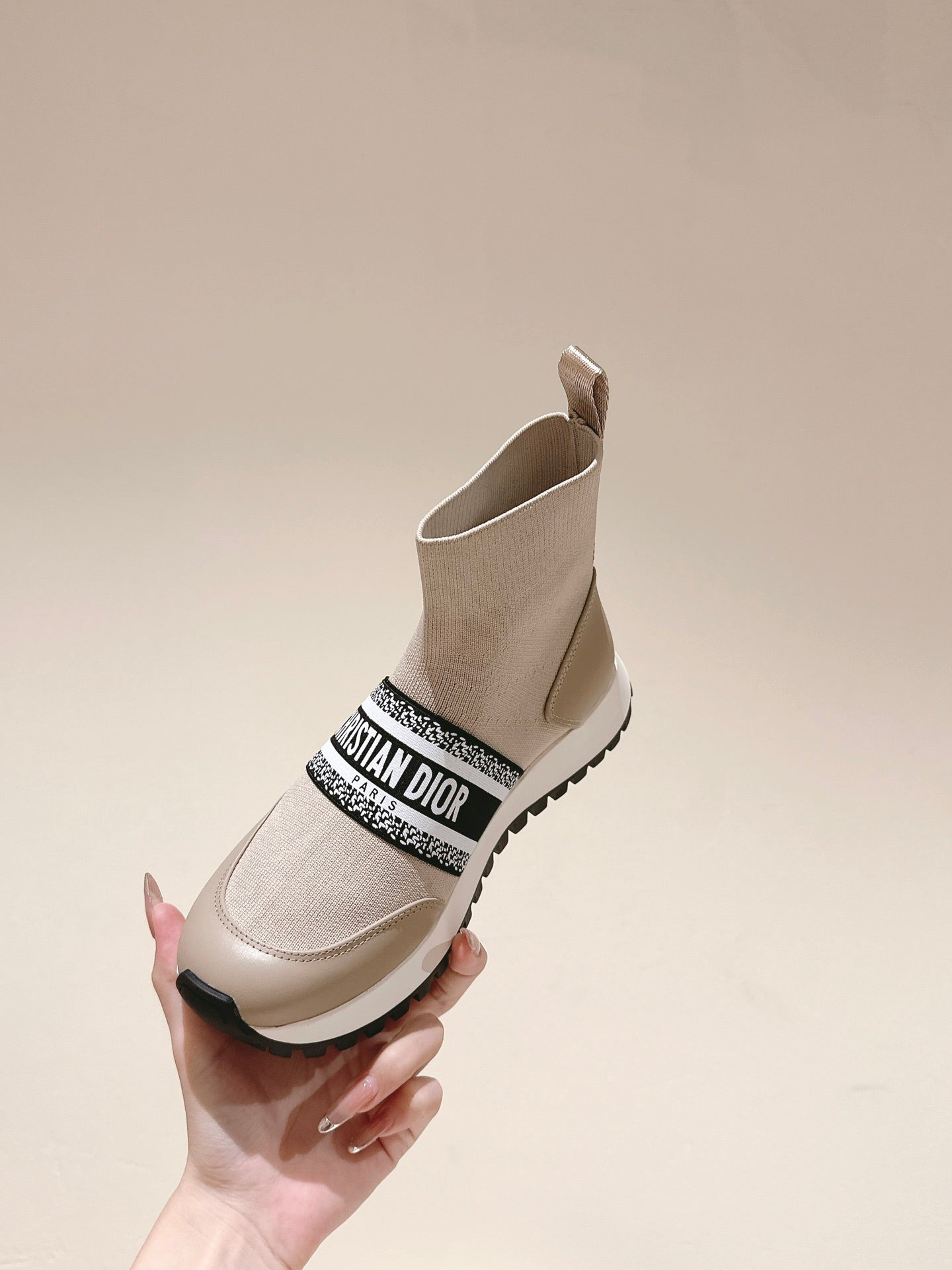 Luxury DiorHigh-Top Sneaker 40mm Beige Stretch Wool And Lambskin