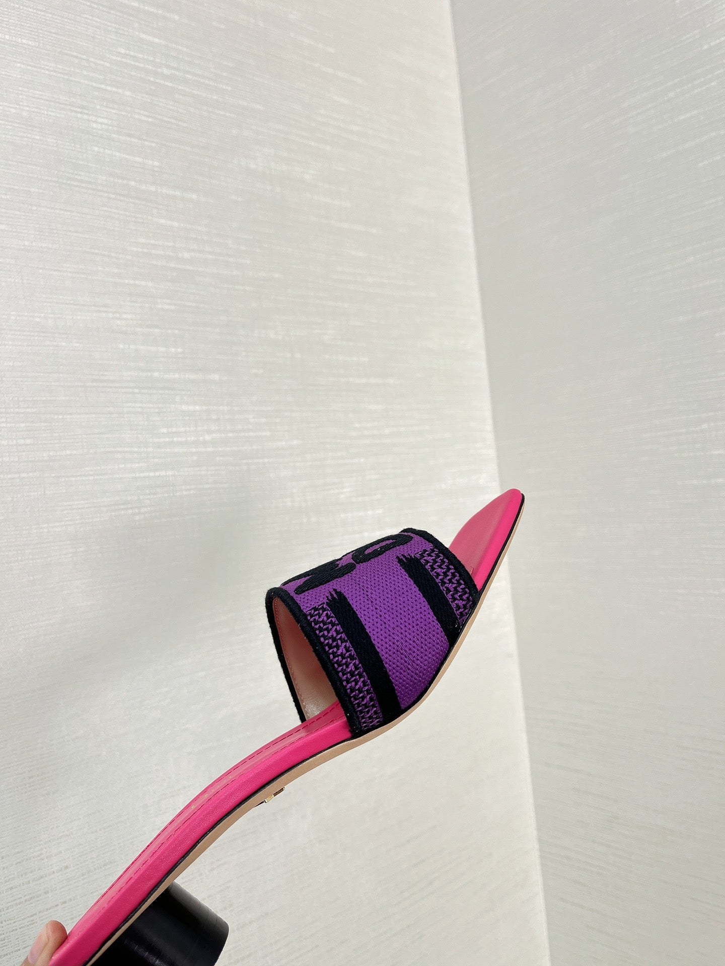 Luxury Diordway heeled slide 35 purple red embroidered cotton