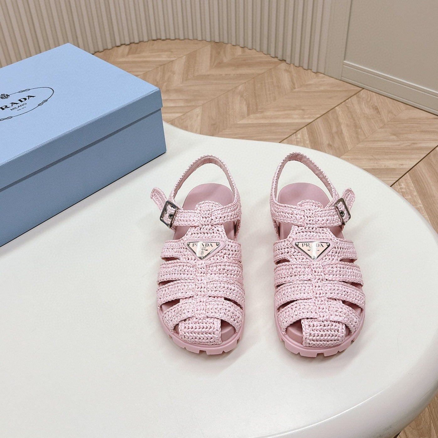 Luxury PradaRUBBER FISHERMAN SANDALS LIGHT PINK LAMBSKIN