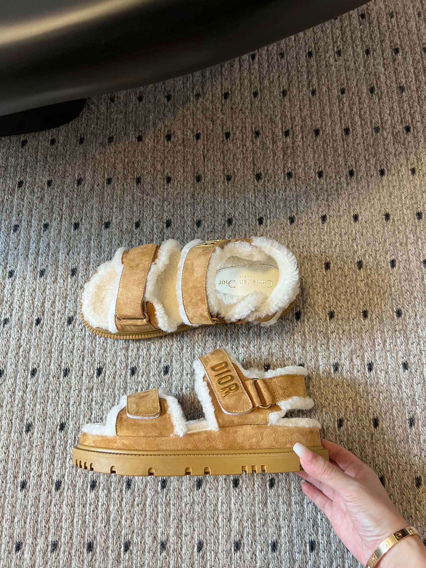 Luxury Dior DIORact Sandal 40mm Brown Yellow Suede And Fleece Lining