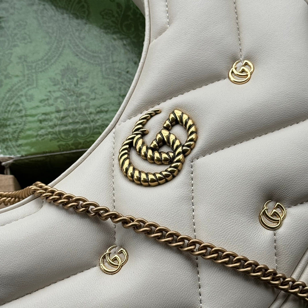 Luxury Gucci gg marmont half-moon shaped 21cm white calfskin gold hardware