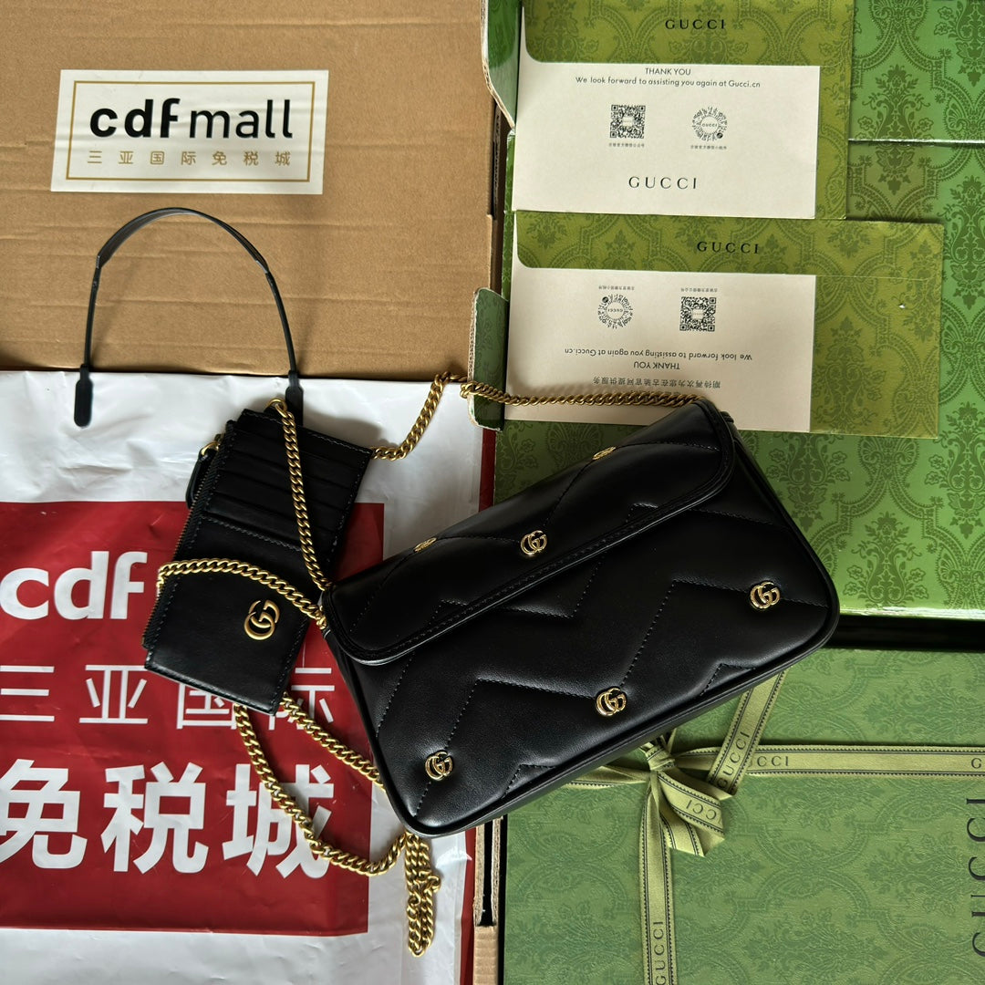 Luxury Gucci gg marmont 21cm black calfskin double g stud gold hardware