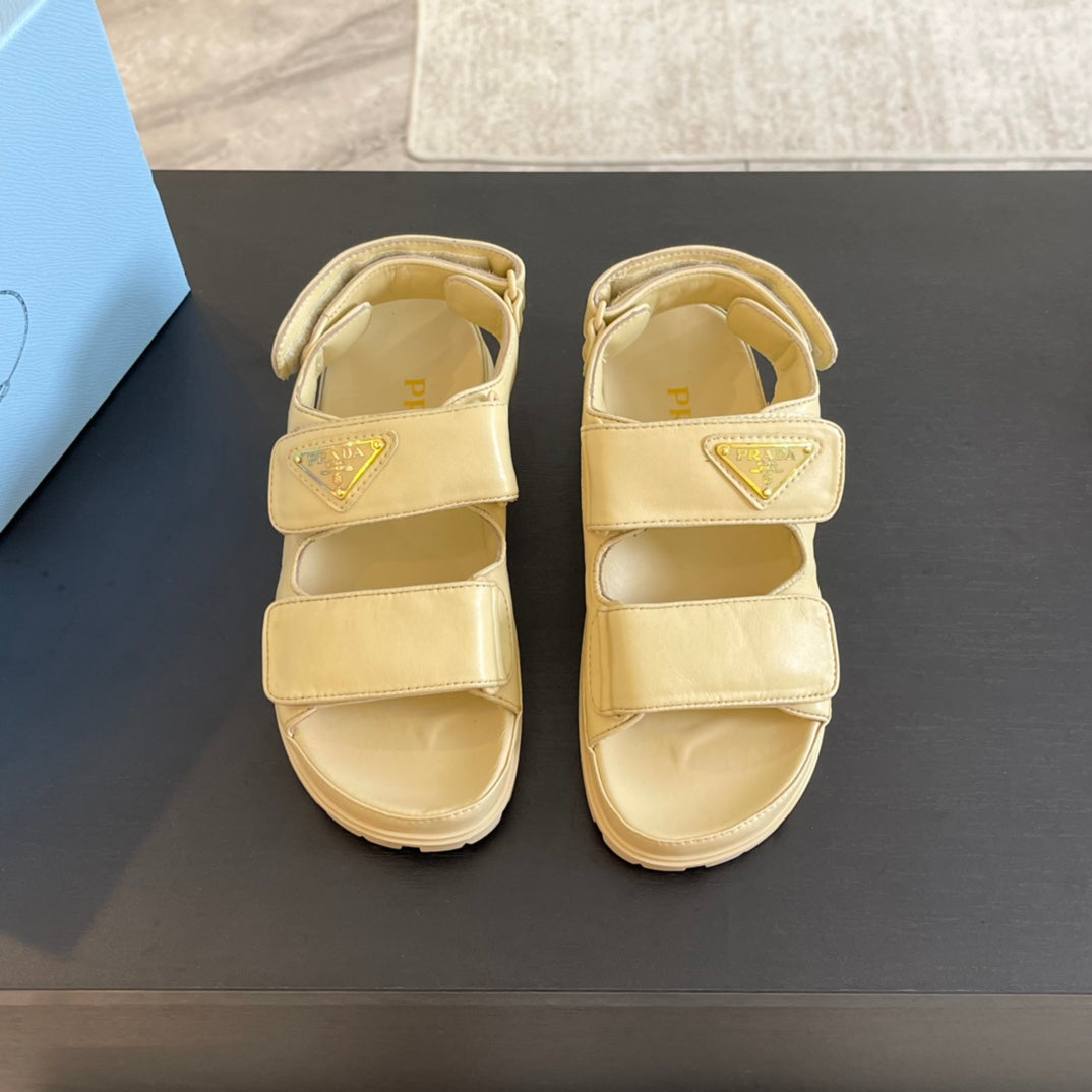 Luxury PradaFLAT NAPPA SANDALS BEIGE LAMBSKIN