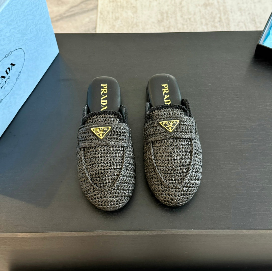 Luxury PradaCROCHET SPECIAL MULES BLACK LAMBSKIN