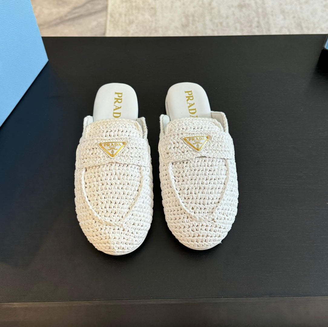 Luxury PradaCROCHET SPECIAL MULES WHITE LAMBSKIN