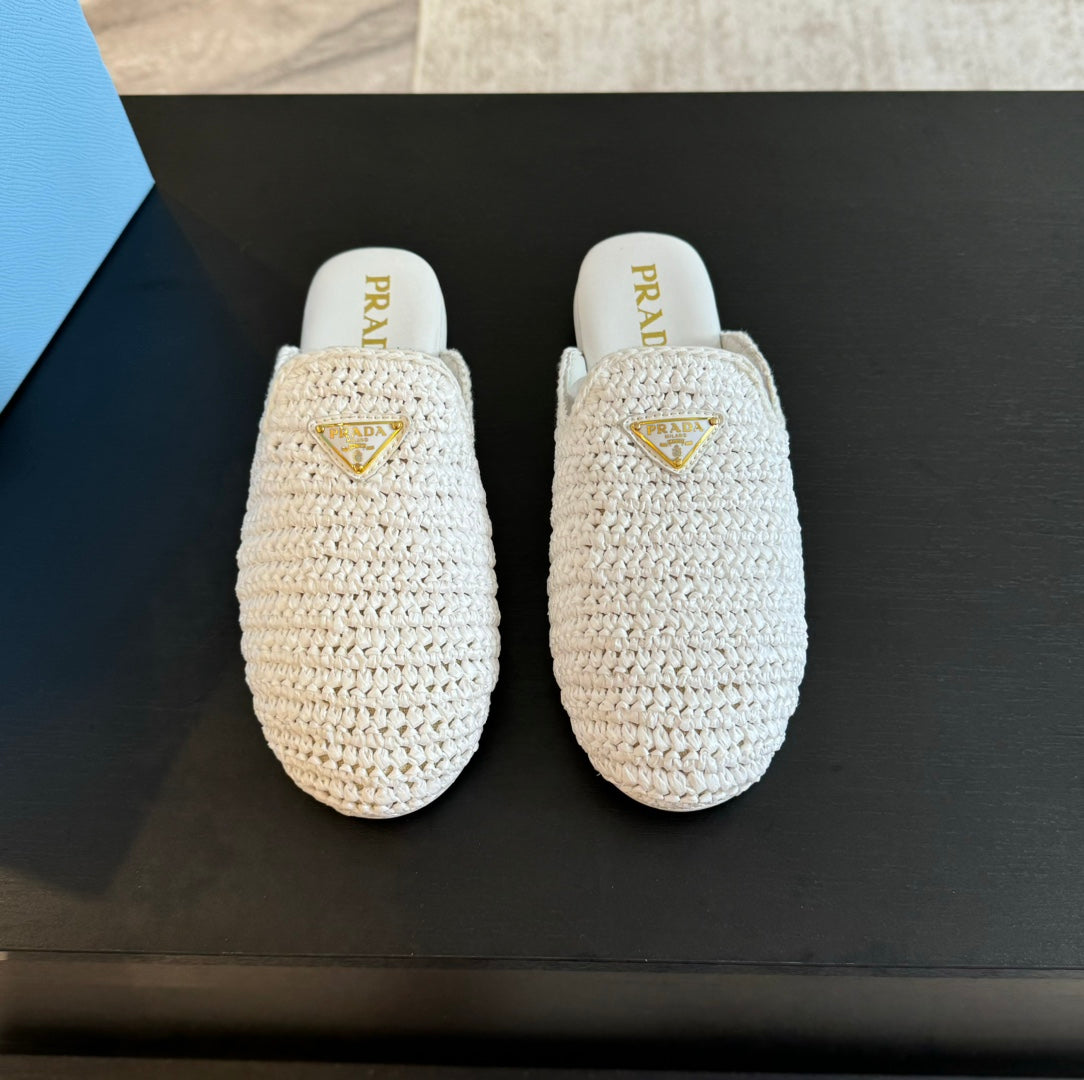 Luxury PradaCROCHET MULES WHITE LAMBSKIN