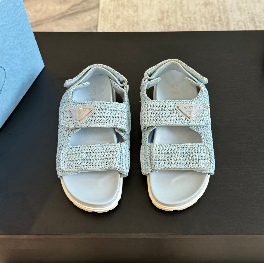 Luxury PradaCROCHET SANDALS SKY CALFSKIN