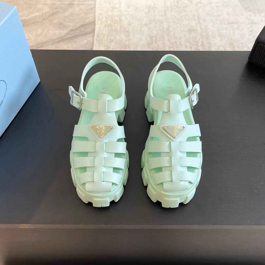Luxury PradaRUBBER MONOLITH SANDALS MINT CALFSKIN