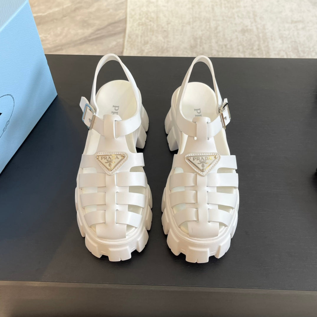 Luxury PradaRUBBER MONOLITH SANDALS WHITE CALFSKIN