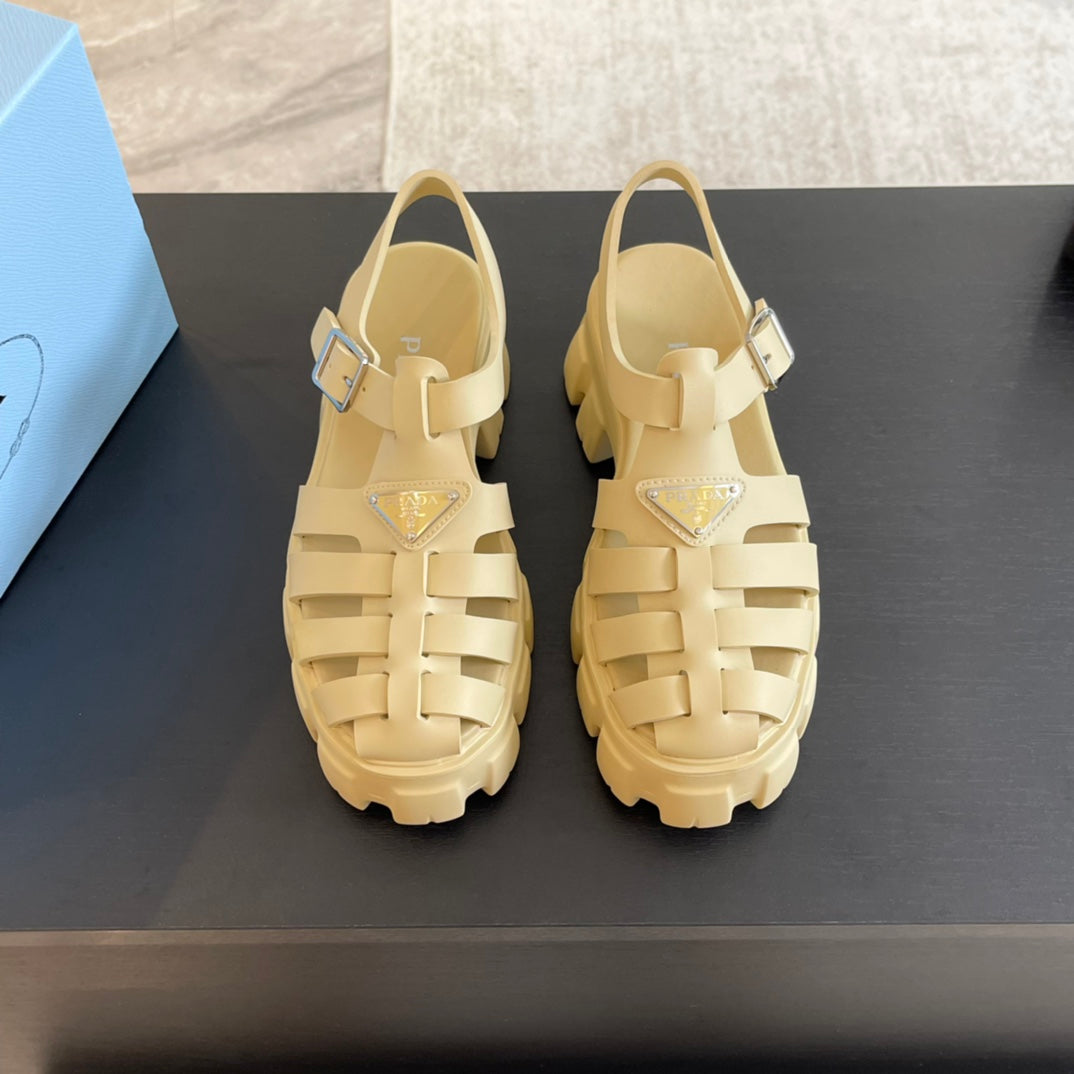 Luxury PradaRUBBER MONOLITH SANDALS CREAMY WHITE CALFSKIN