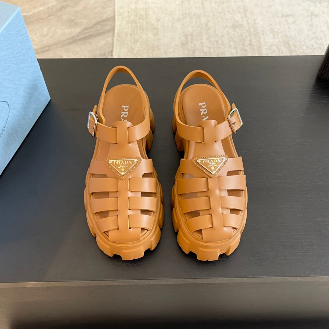 Luxury PradaRUBBER MONOLITH SANDALS BRONZE CALFSKIN