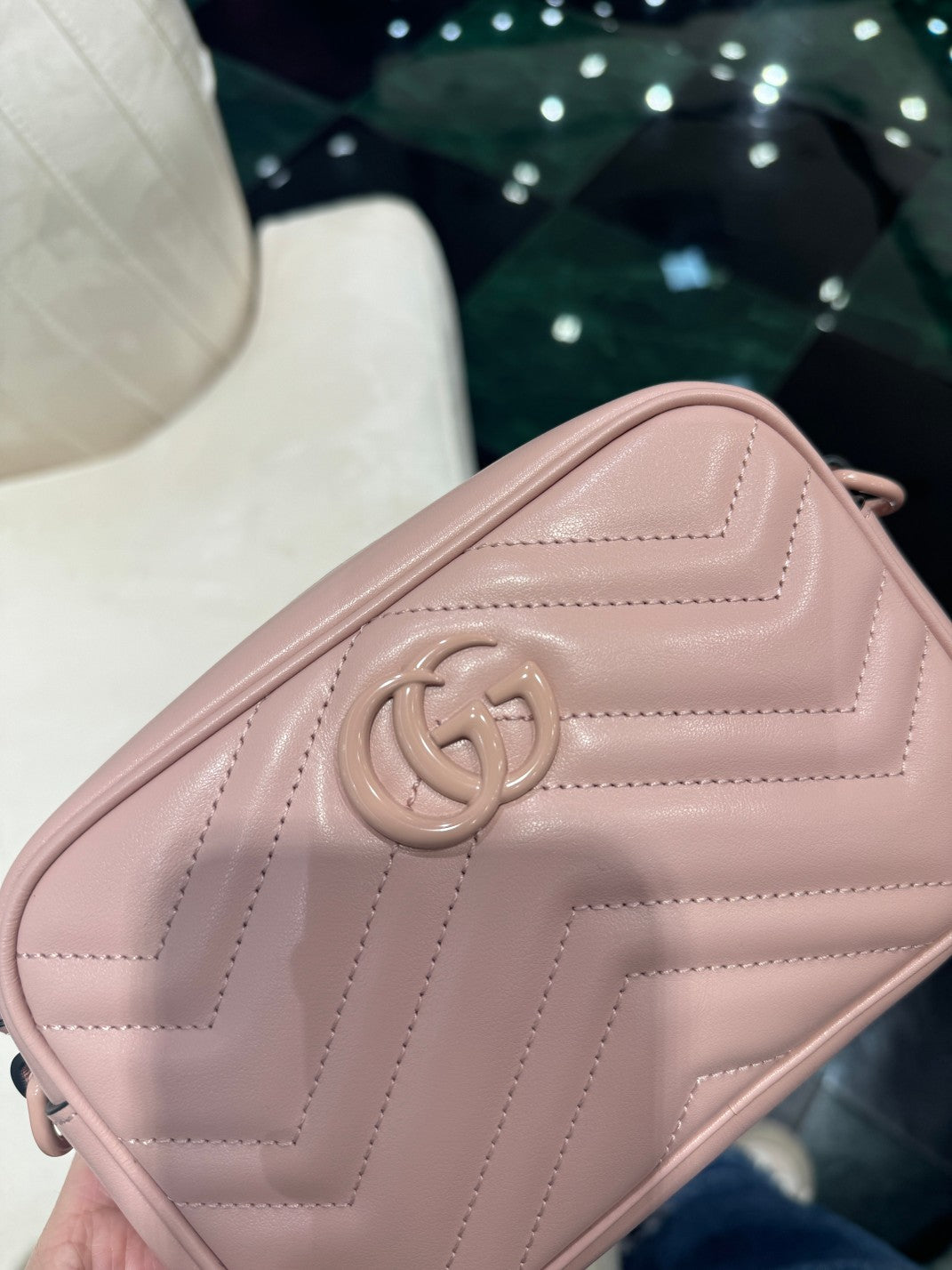 Luxury Gucci GG MINI 18 MARMONT MATELASSÉ SHOULDER BAG LIGHT PINK CALFSKIN
