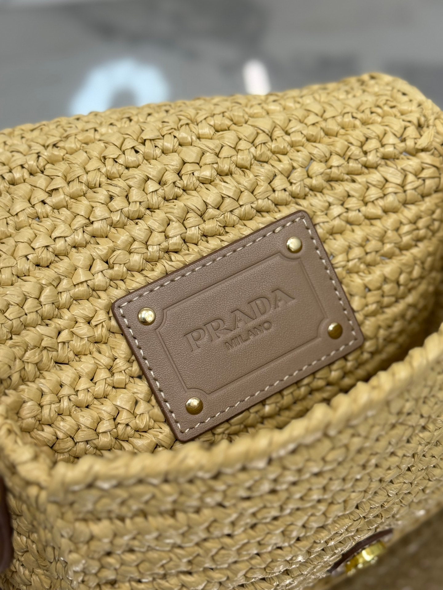 Luxury PradaWOVEN SMALL FLAP BAG 16 IN BEIGE RAFFIA GOLD HARDWARE