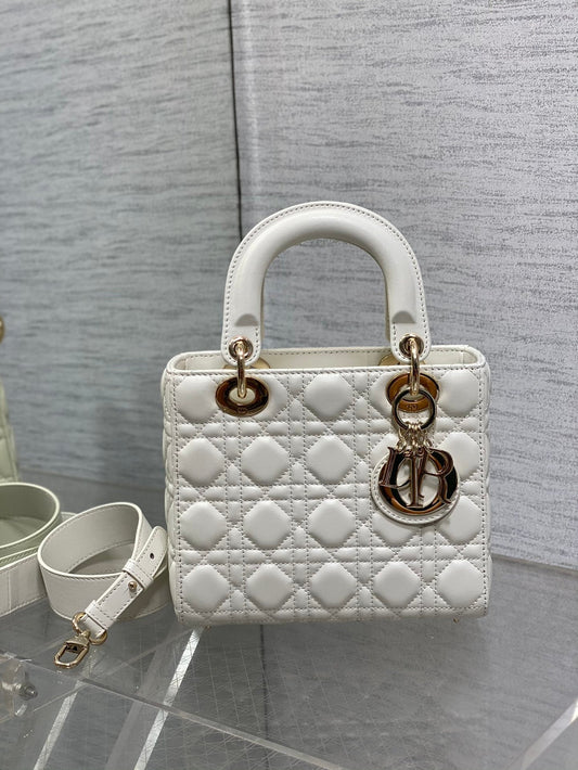 Luxury DiorLady Bag 20cm White Lambskin Light Gold Hardware