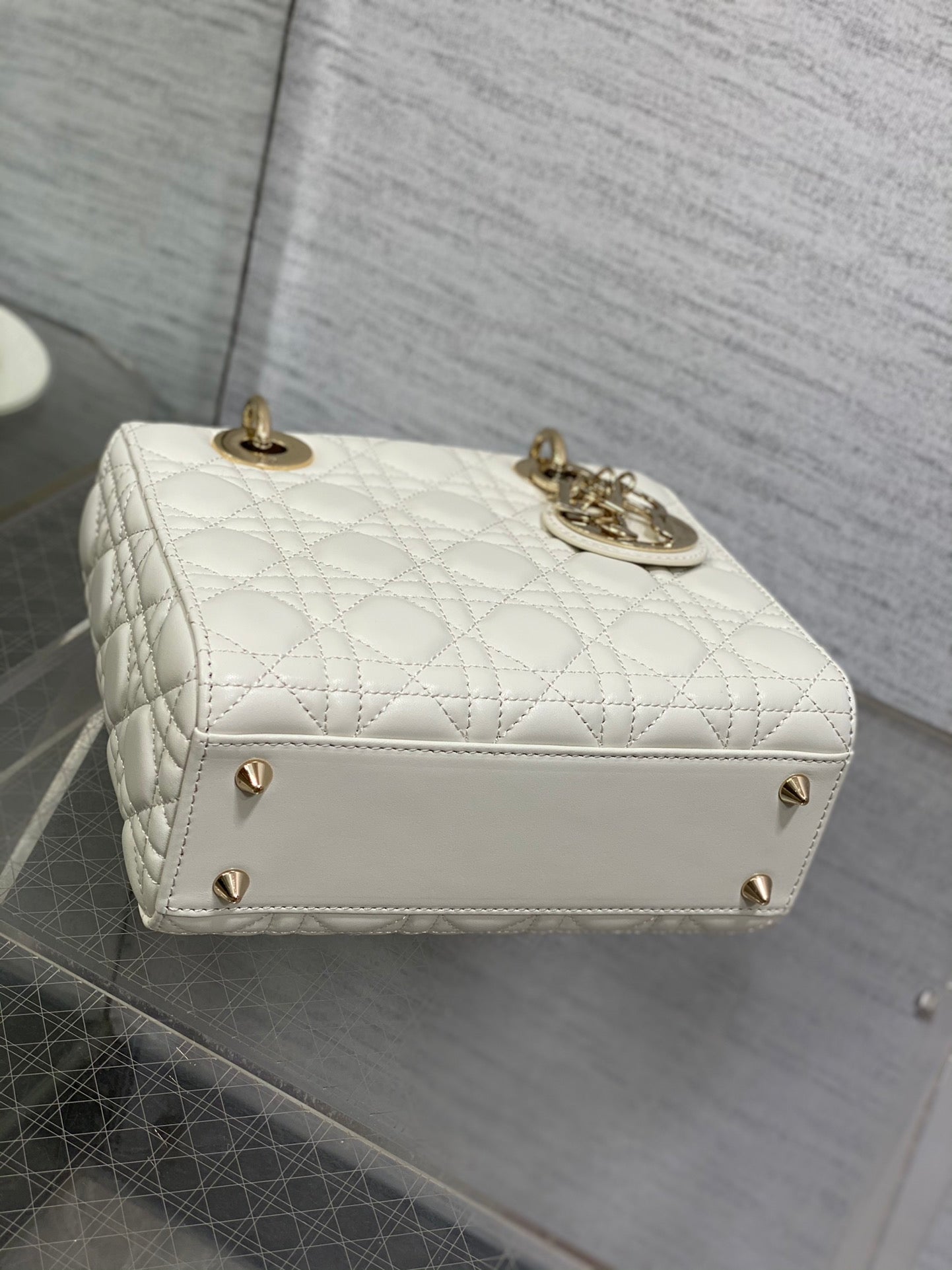 Luxury DiorLady Bag 20cm White Lambskin Light Gold Hardware