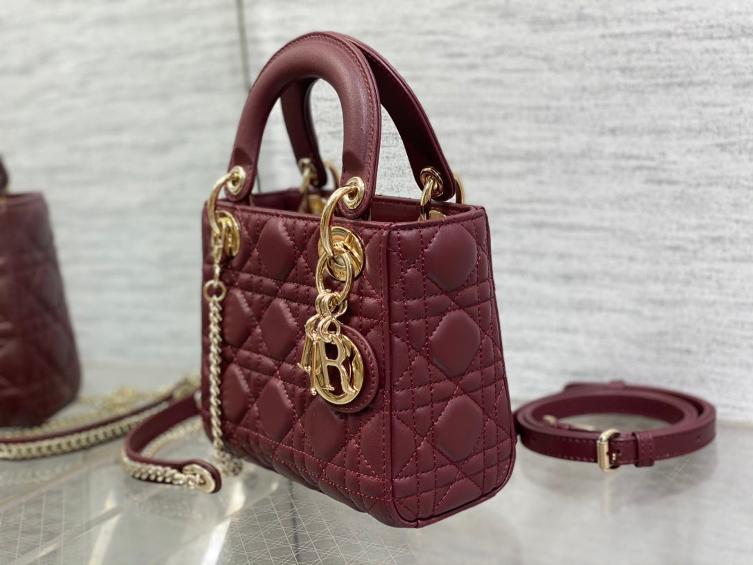 Luxury Diormini lady 17 wine lambskin