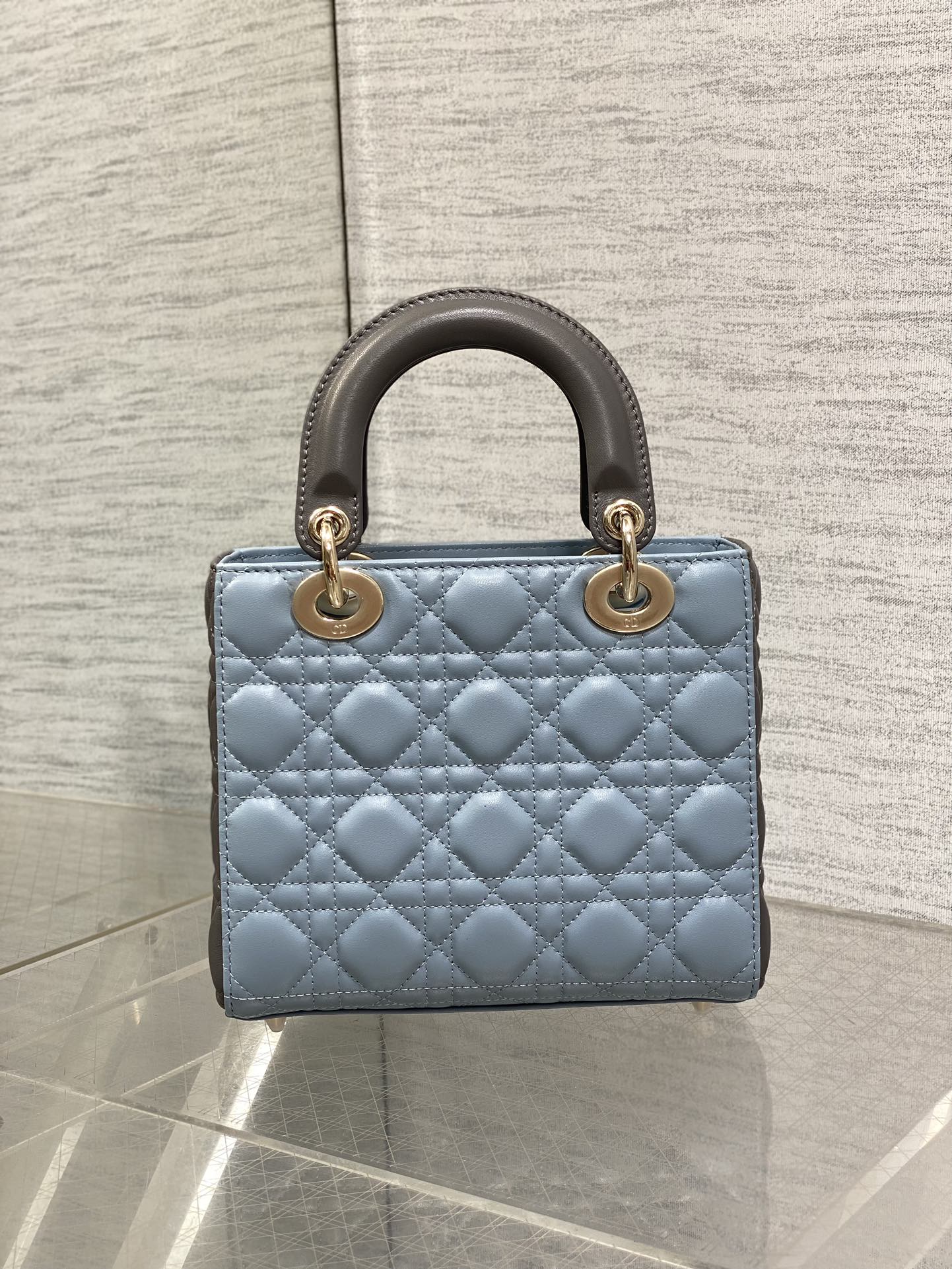 Luxury DiorLady Bag 20cm Celeste Blue Grey Lambskin
