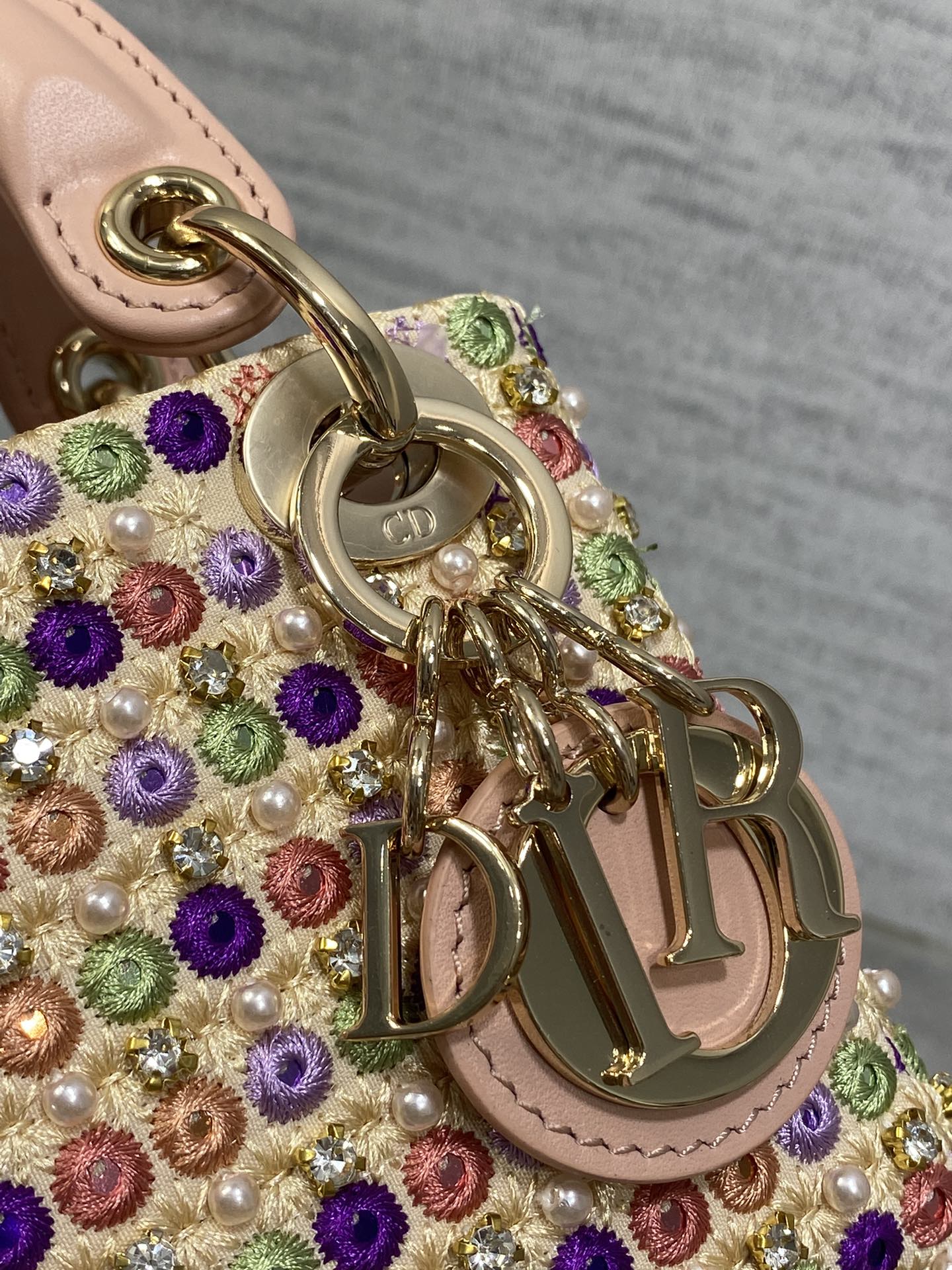 Luxury DiorLady Micro Bag 10cm Pink Lambskin Gold Fabric