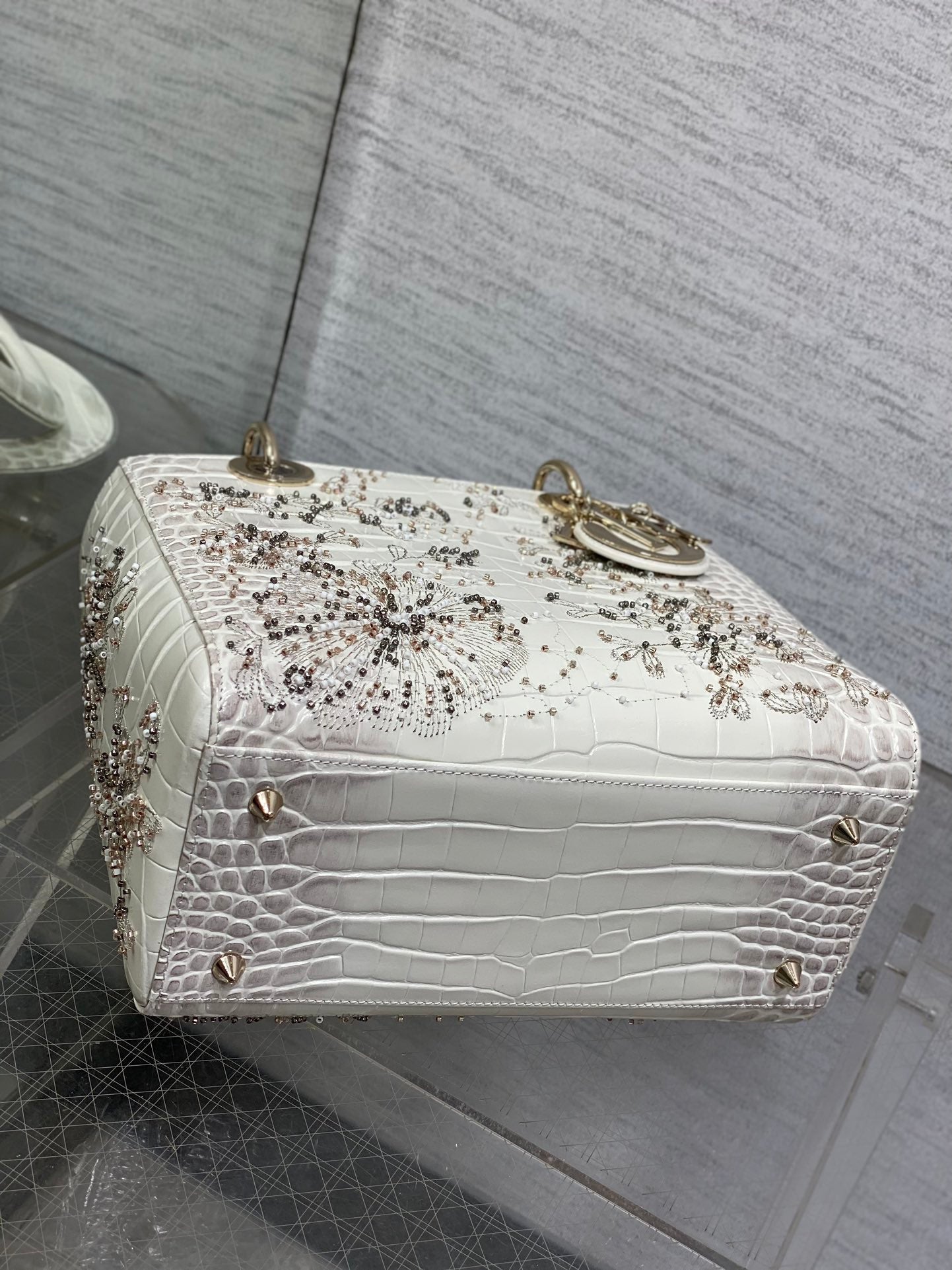 Luxury DiorLady Bag 20cm Grey Crocodile Leather