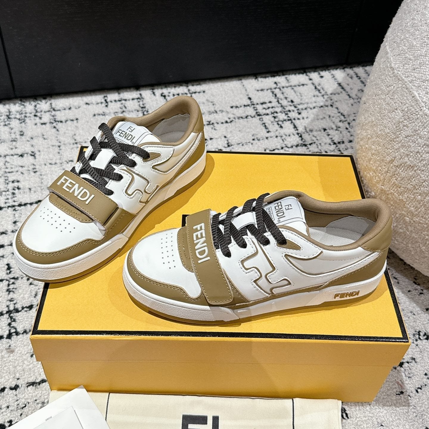 Luxury FendiLuxury FendiMATCH LOW-TOPS IN DARK TAN MIX WHITE CALFSKIN