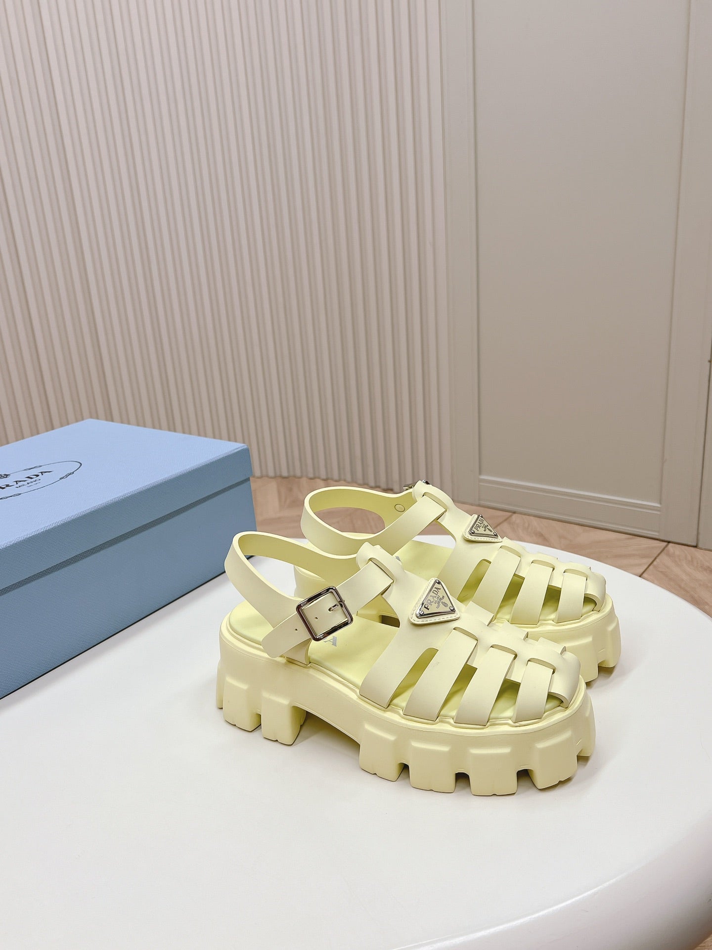 Luxury PradaRubber Monolith Sandals 55 Vanilla