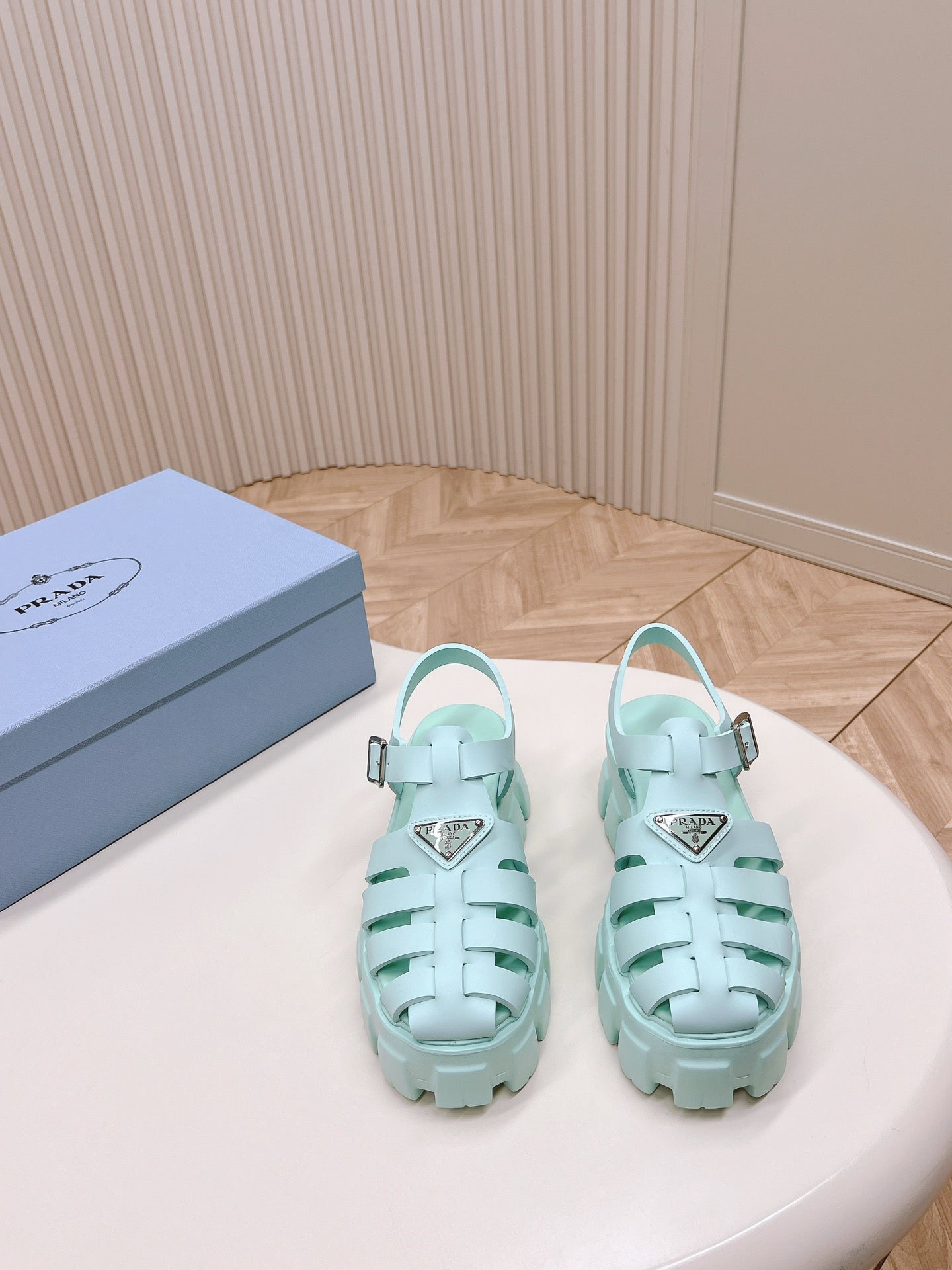 Luxury PradaRubber Monolith Sandals 55 Glass