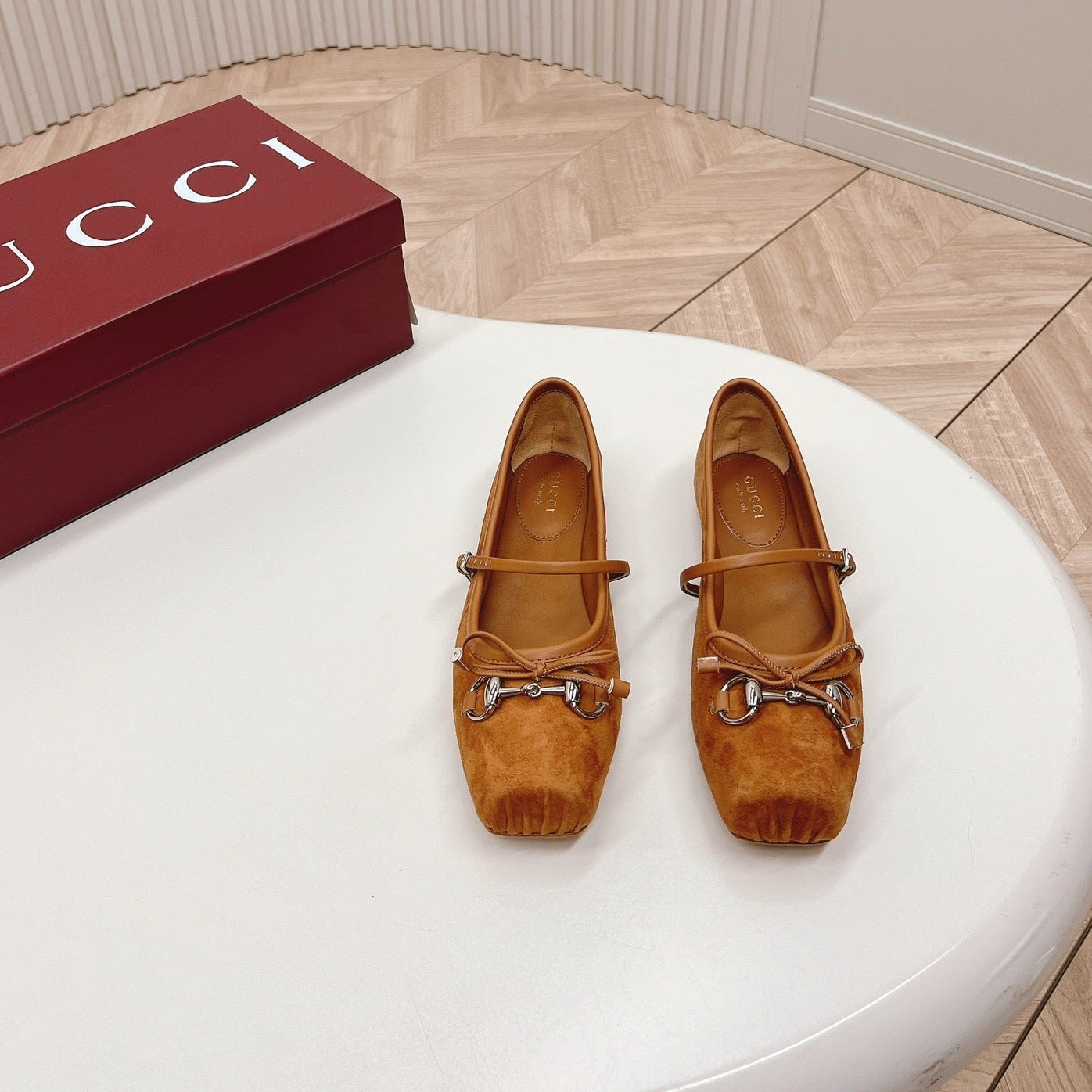 Luxury Gucci GG BALLET FLAT CARAMEL SUEDE
