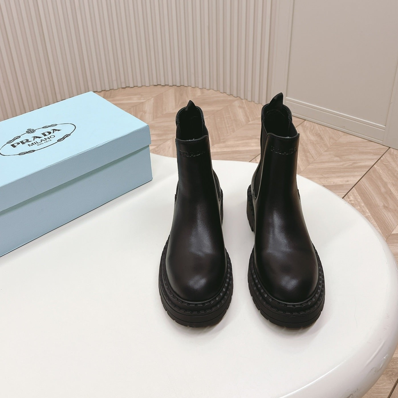 Luxury PradaBRUSHED BOOTIES BLACK CALFSKIN