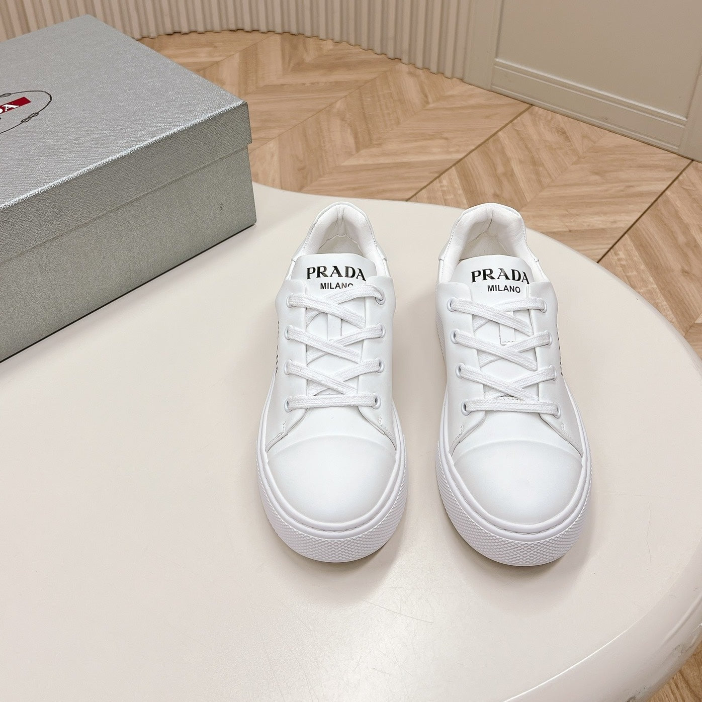 Luxury PradaLOGO OUTLET BASIC SNEAKERS WHITE CALFSKIN