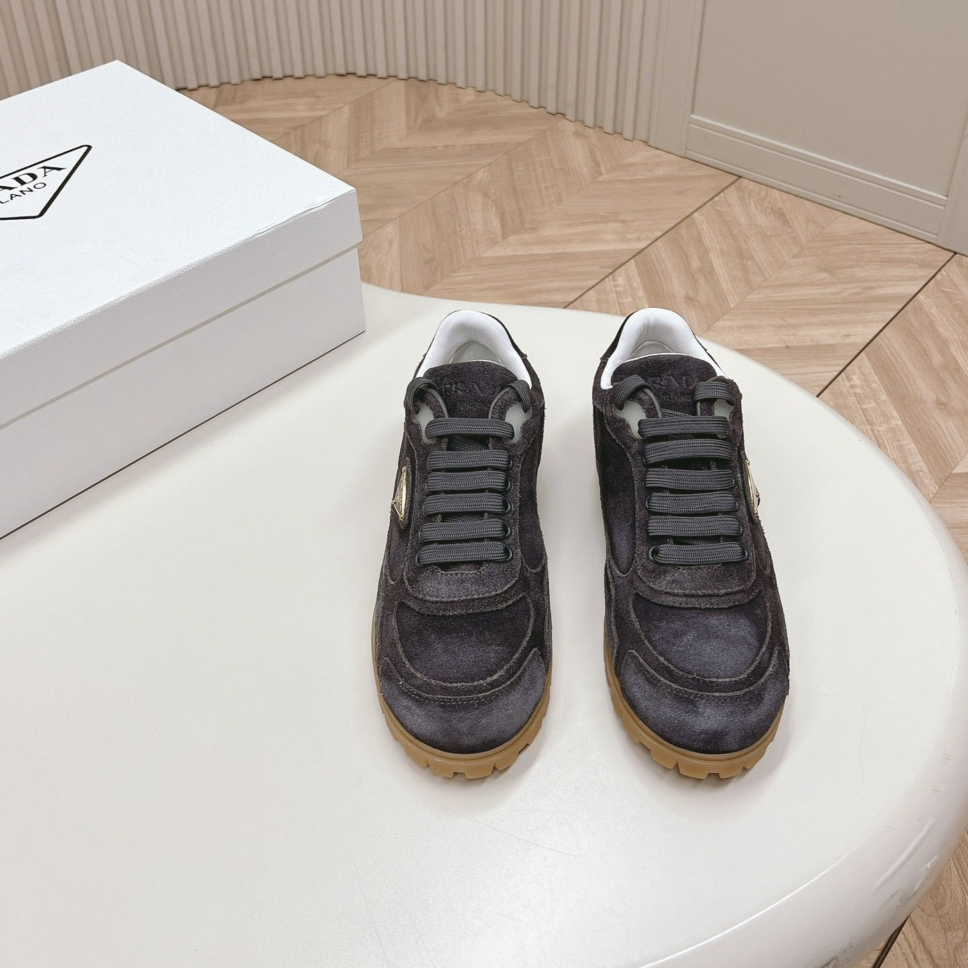 Luxury PradaFADED SUEDE SNEAKERS CHARCOAL