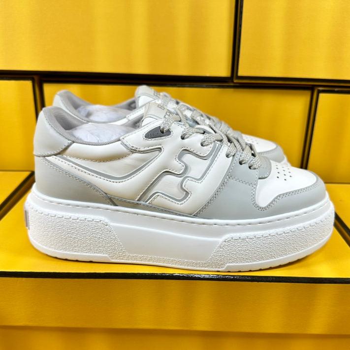 Luxury FendiLuxury FendiTHICK-SOLDED SNEAKER IN WHITE MIX GREY LAMBSKIN