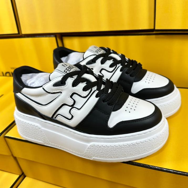 Luxury FendiLuxury FendiTHICK-SOLDED SNEAKER IN WHITE AND BLACK LAMBSKIN