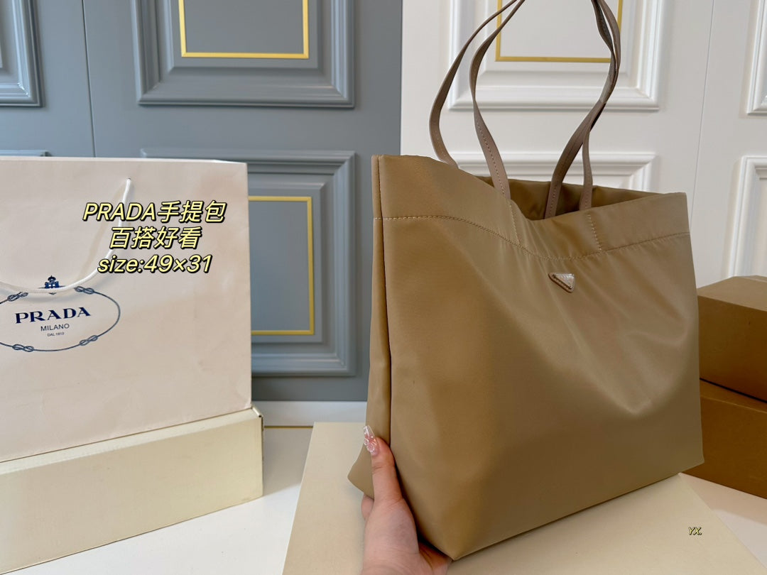 Luxury Prada49 TOTE BAG IN CAMEL BROWN RE-NYLON