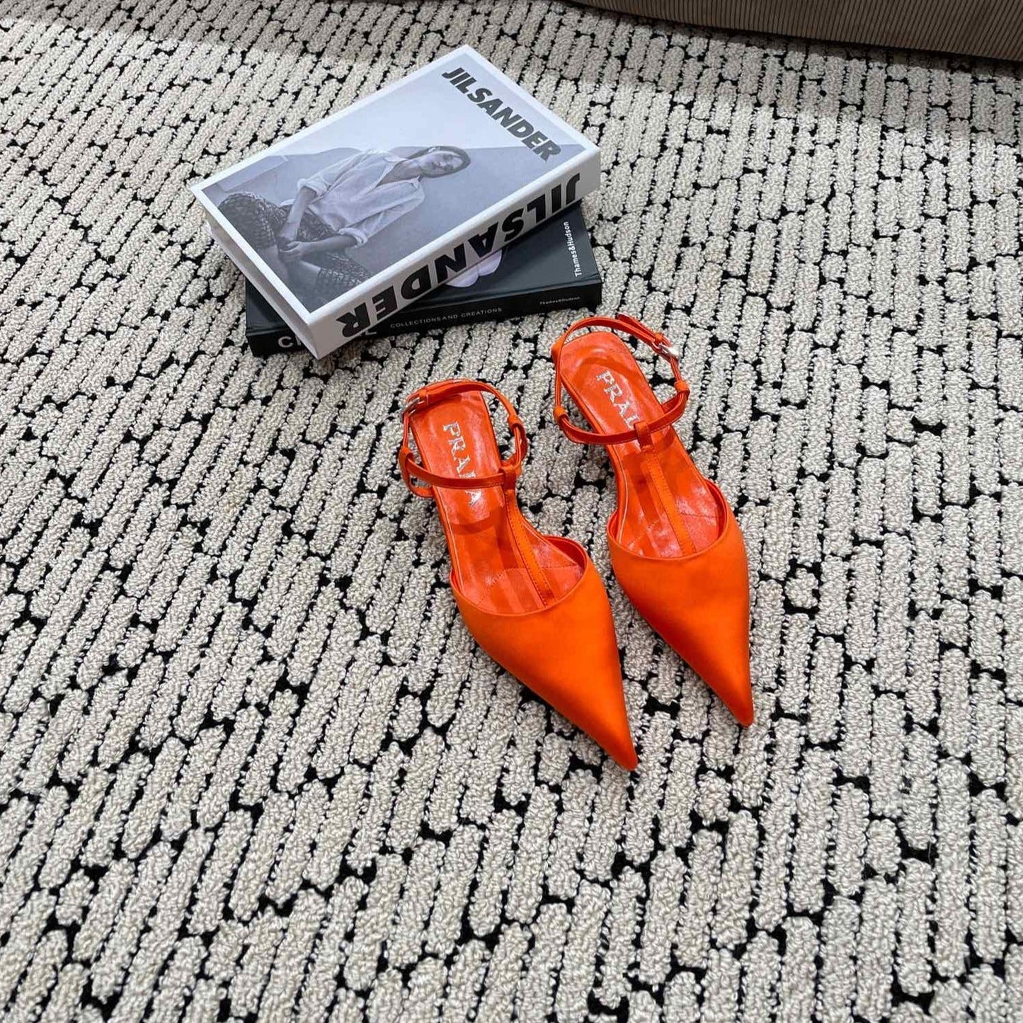 Luxury PradaSATIN SLINGBACK PUMPS BRIGHT ORANGE