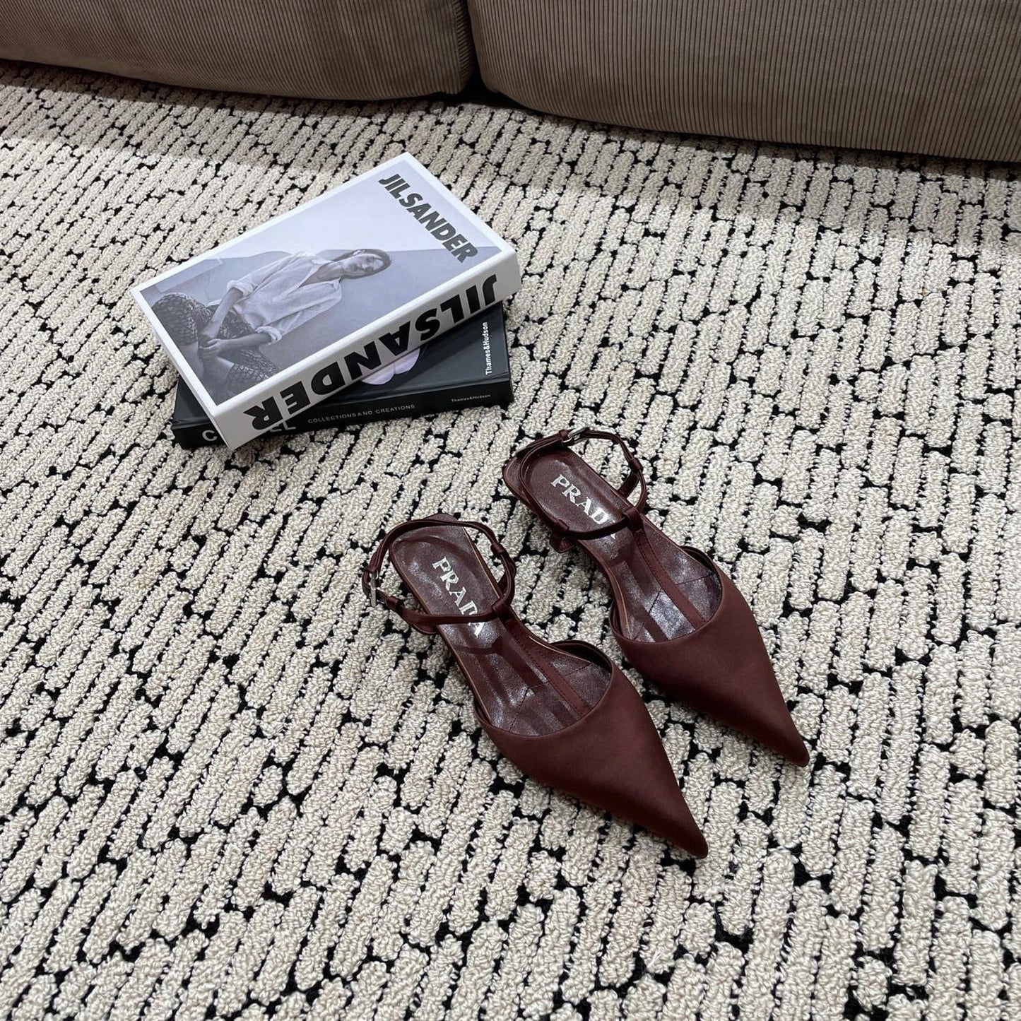 Luxury PradaSATIN SLINGBACK PUMPS CHOCOLATE