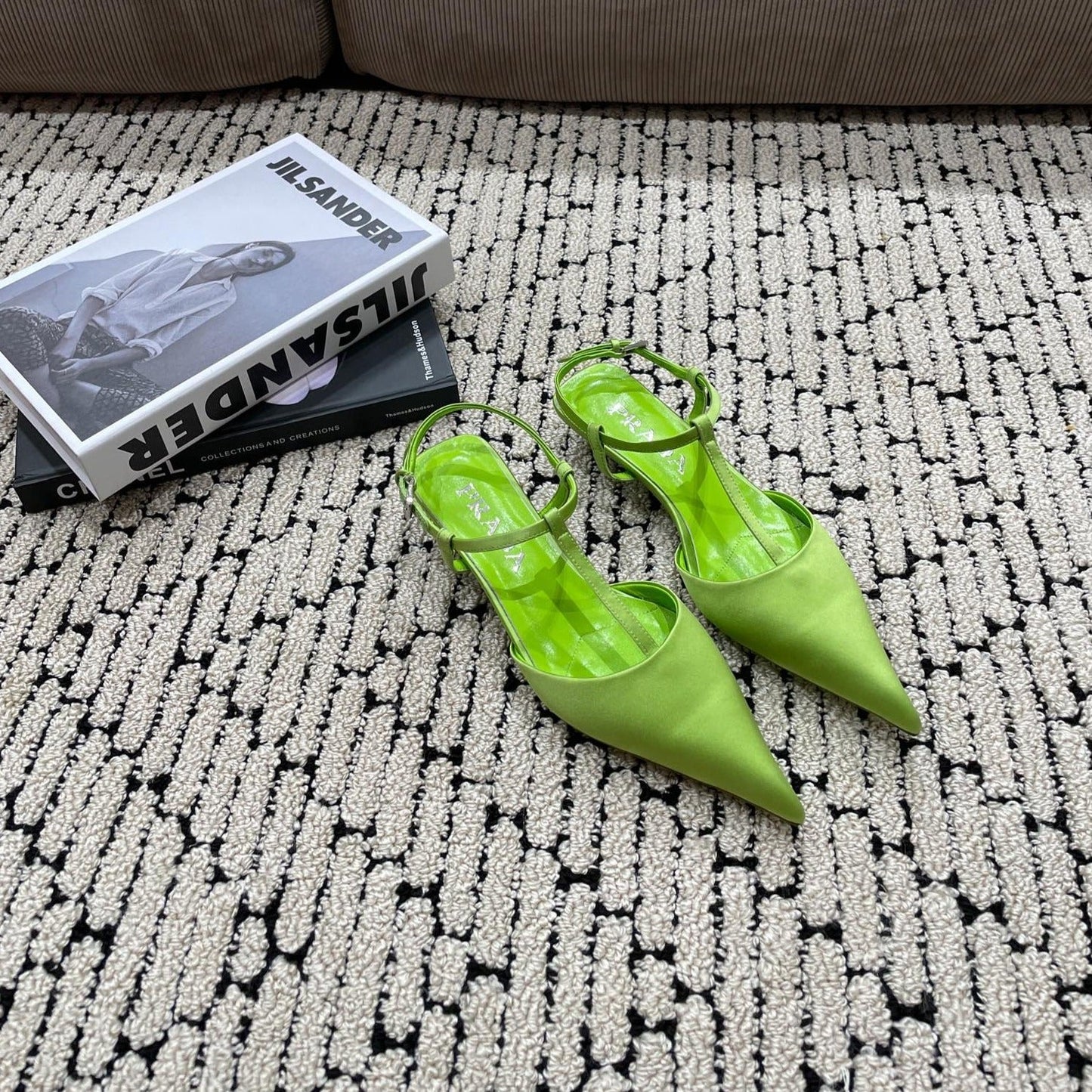 Luxury PradaSATIN SLINGBACK PUMPS CHARTREUSE