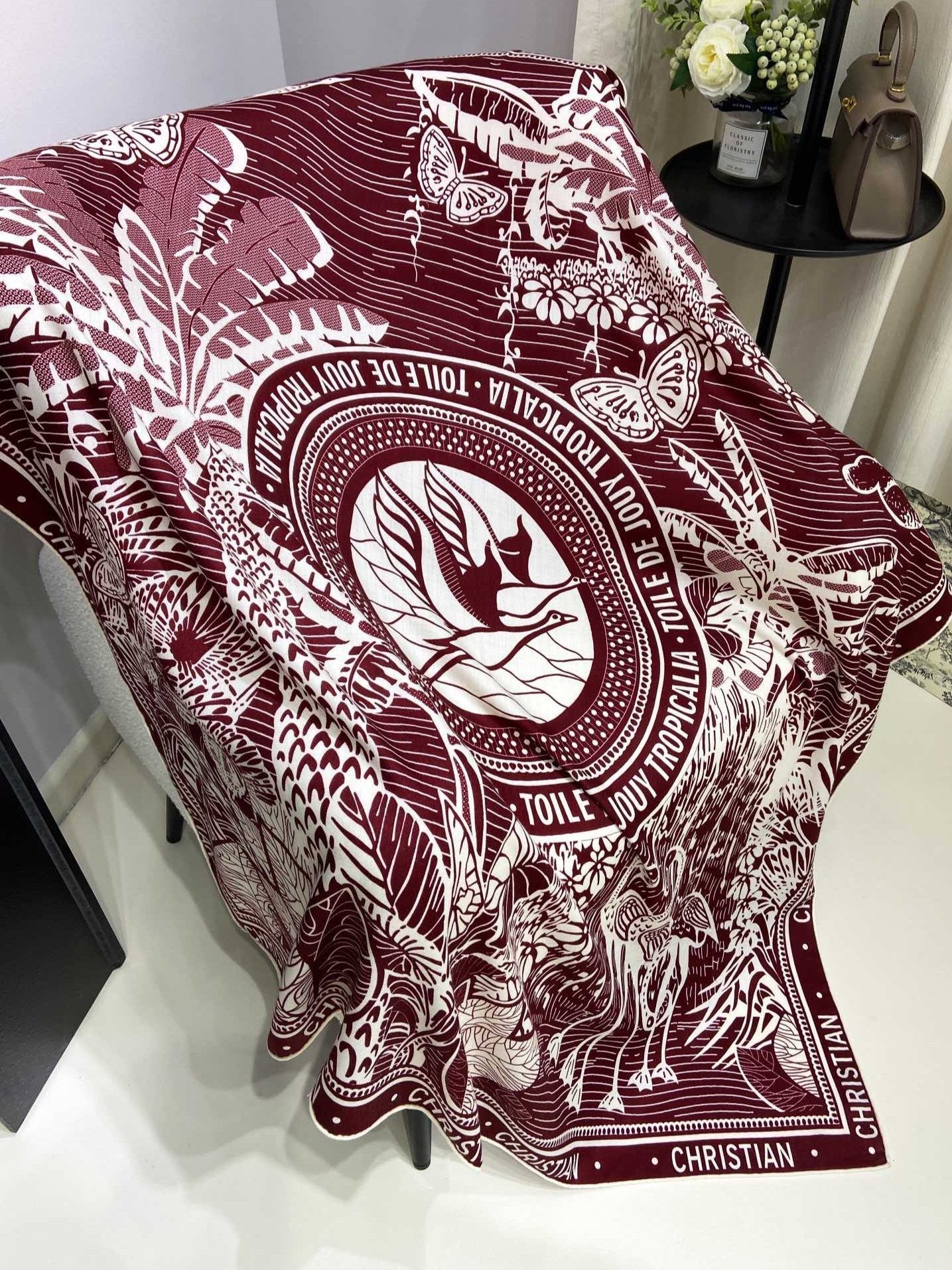 Luxury DiorSQUARE SCARF 140 CM IN MAROON RED MIX WHITE MONOGRAM WOOL AND SILK 415110