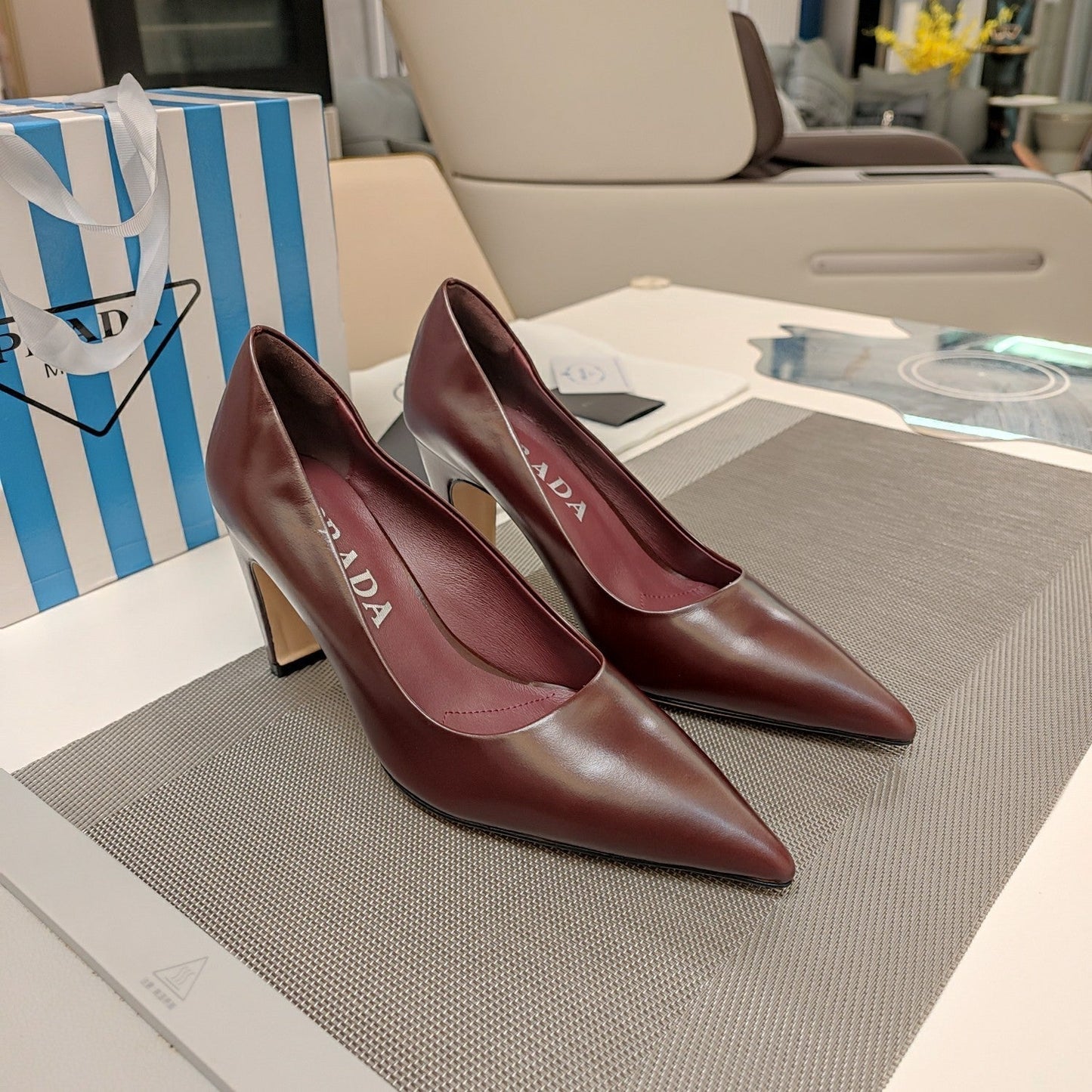 Luxury PradaBASIC HIGH HEELS MAHOGANY WAXED OIL LEATHER