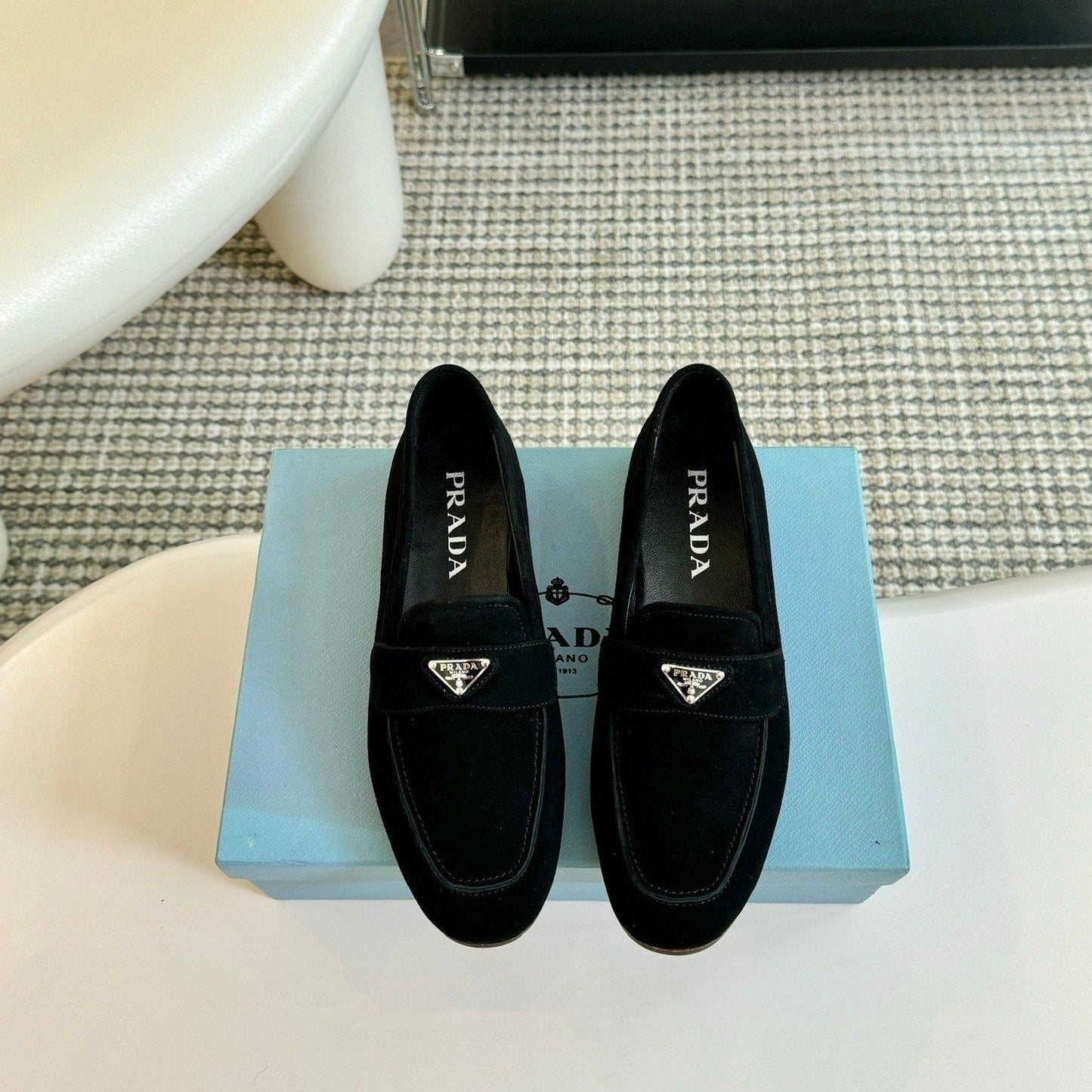 Luxury PradaSUEDE LOAFERS PITCH BLACK CALFSKIN