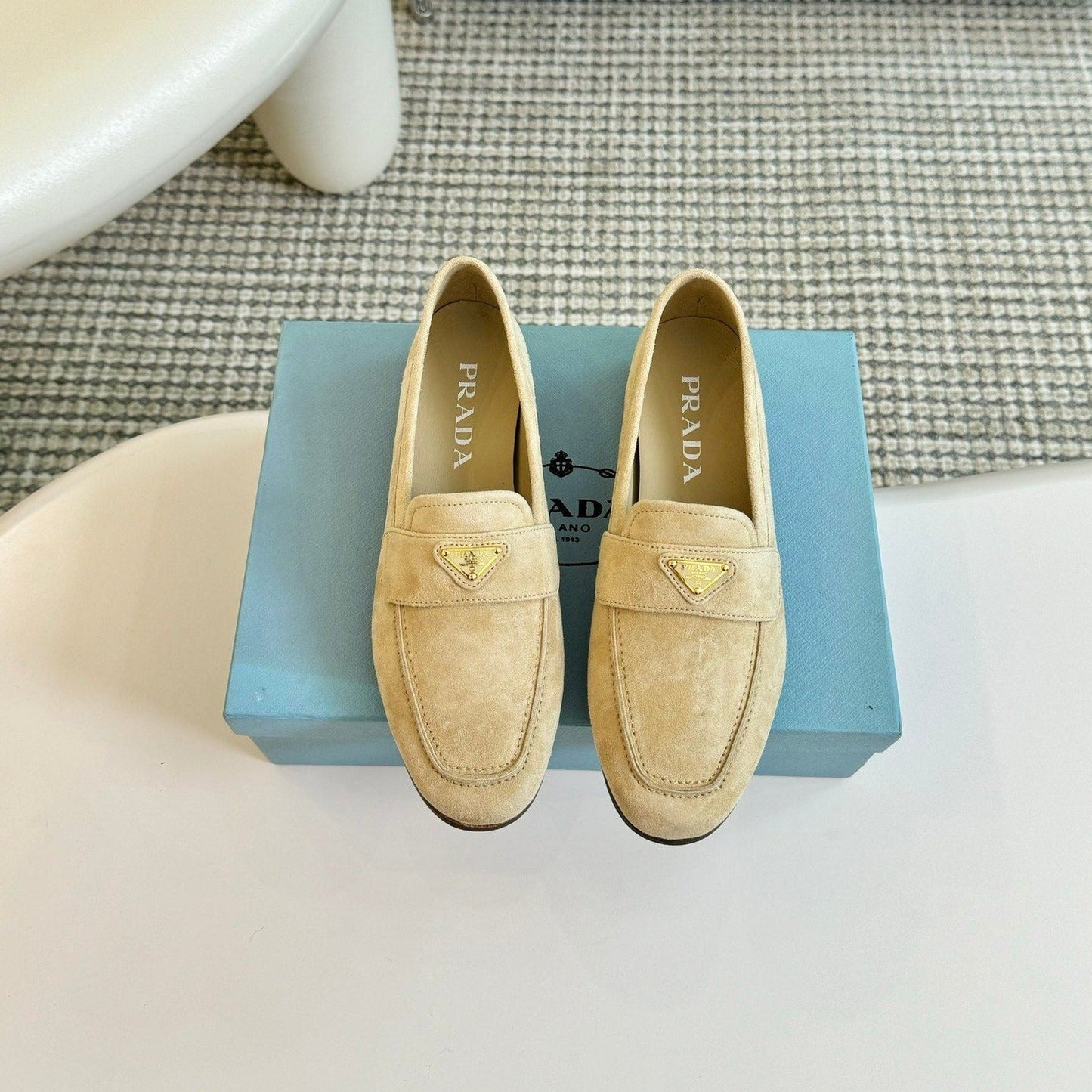 Luxury PradaSUEDE LOAFERS FLAX CALFSKIN