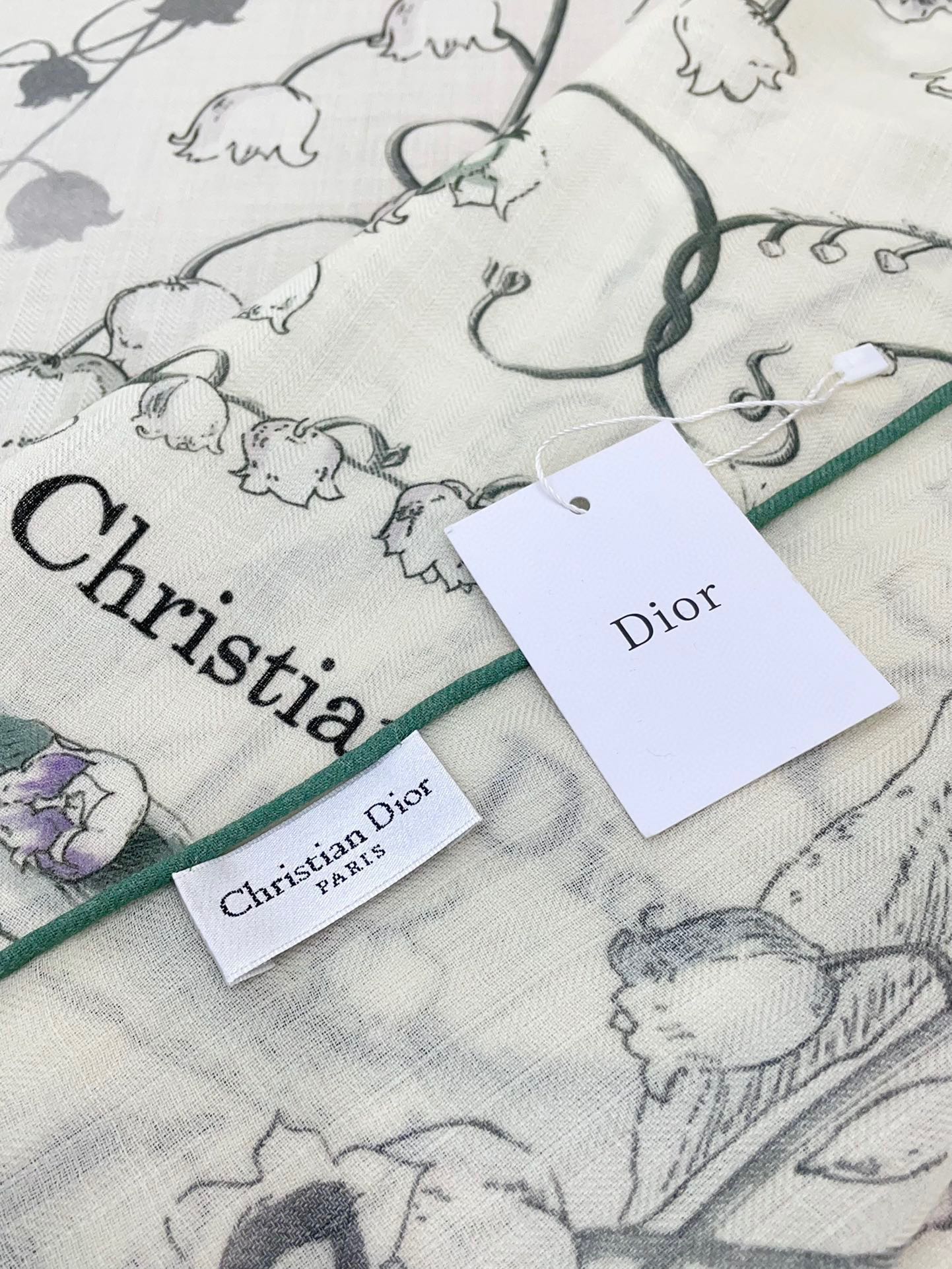 Luxury DiorSCARF 140 CM IN WHITE MIX TEAL GREEN CASHMERE AND SILK 376423
