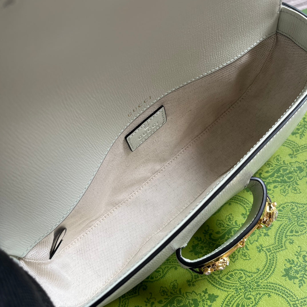 Luxury Gucci DIAMOND HORSEBIT SHOULDER BAG 24 IN WHITE CALFSKIN GOLD HARDWARE