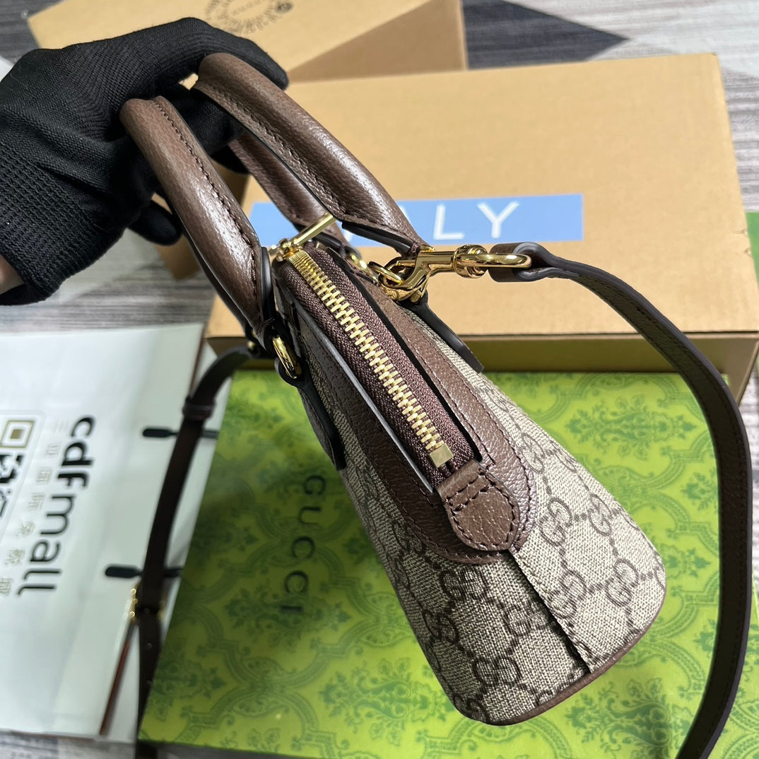 Luxury Gucci OPHIDIA GG SHOULDER BAG 20 BEIGE AND EBONY SUPREME CANVAS
