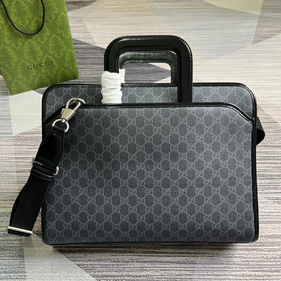 Luxury Gucci BRIEFCASE 40 WITH INTERLOCKING G BLACK CANVAS